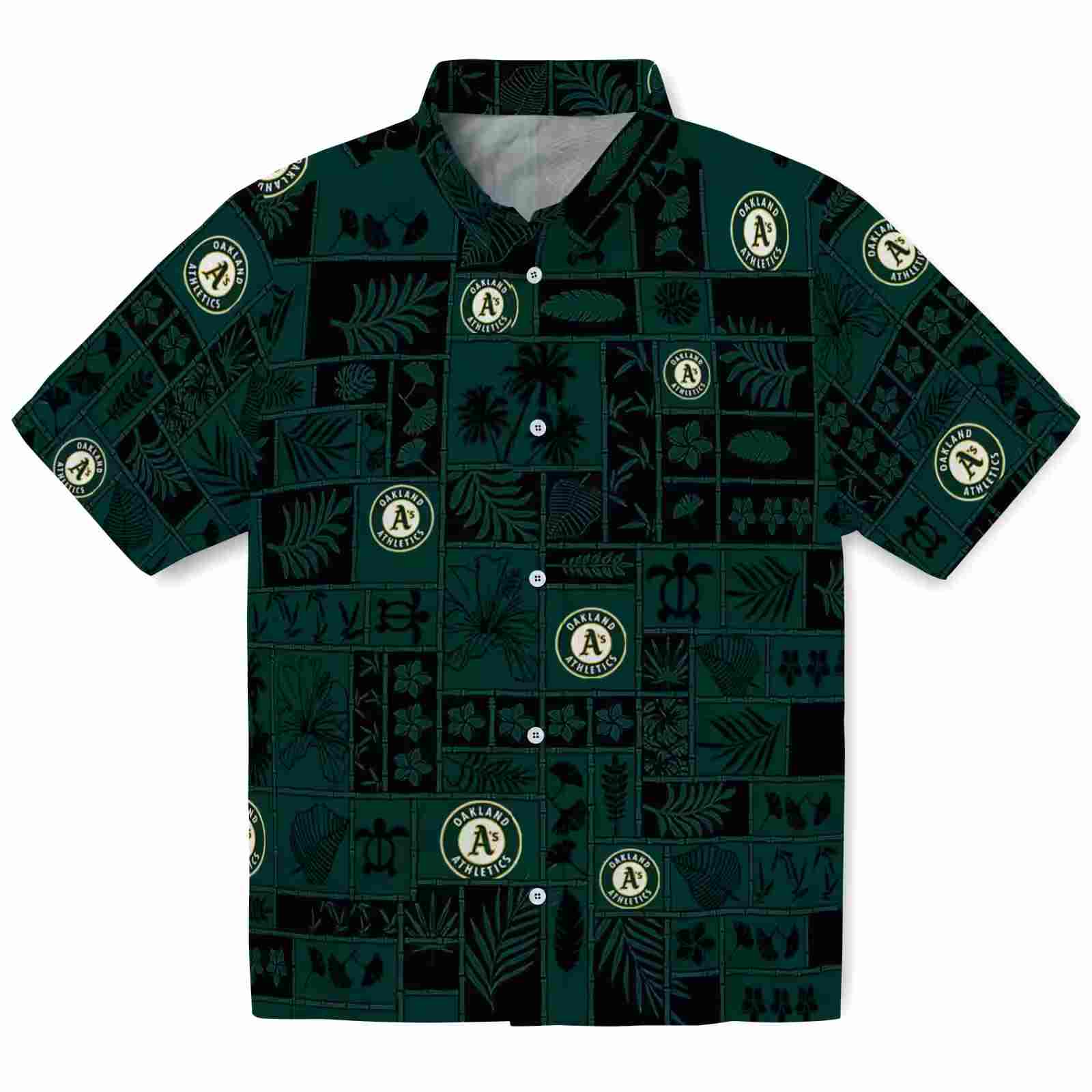 Oakland Athletics Tropical Patchwork Green Black Hawaiian Shirt