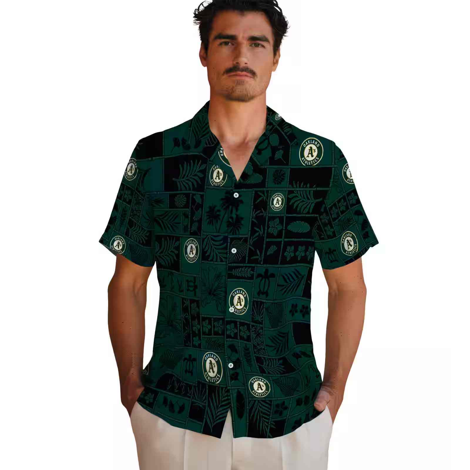 oakland athletics tropical patchwork green black hawaiian shirt fashion forward