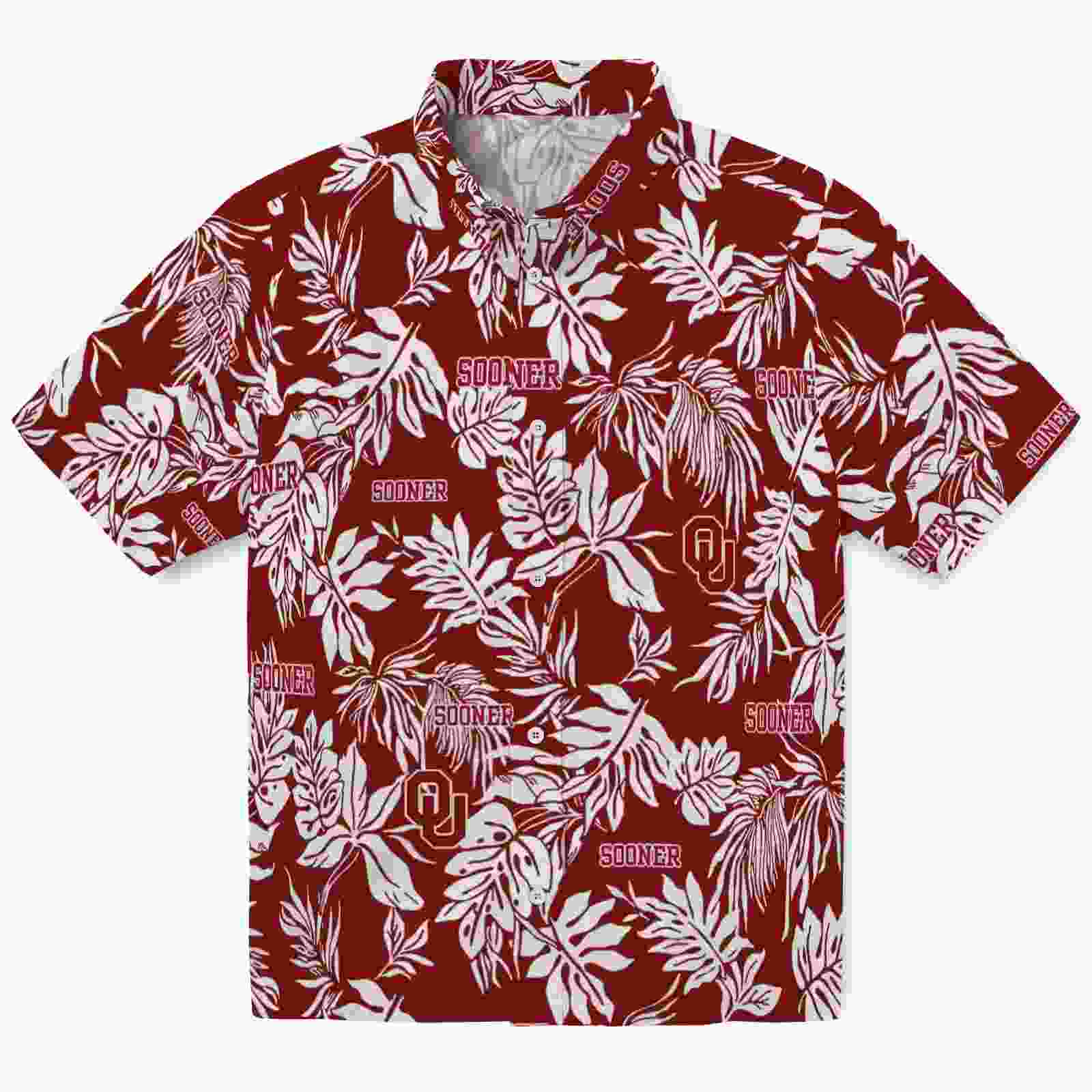 Oklahoma Sooners Tropical Leaf Crimson White Hawaiian Shirt