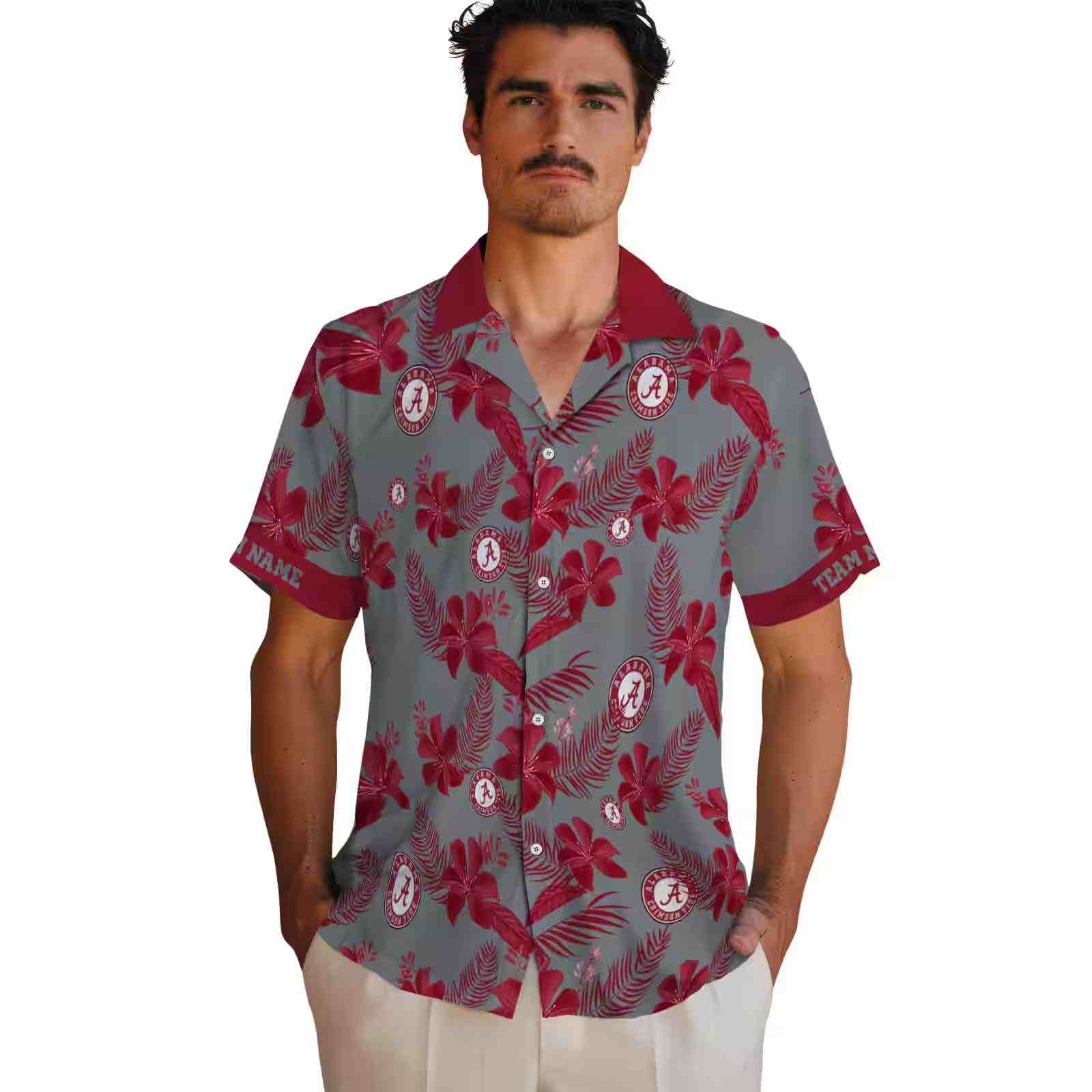 personalized alabama crimson tide botanical print gray hawaiian shirt fashion forward