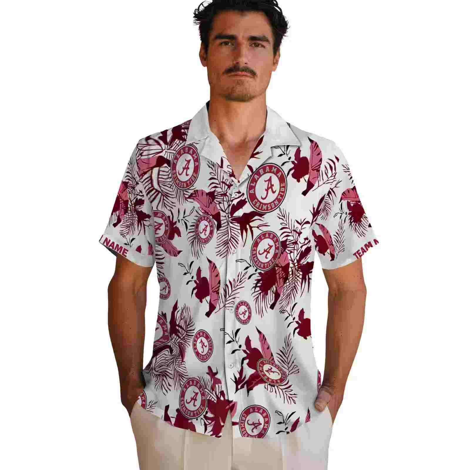 personalized alabama crimson tide botanical theme crimson white hawaiian shirt fashion forward