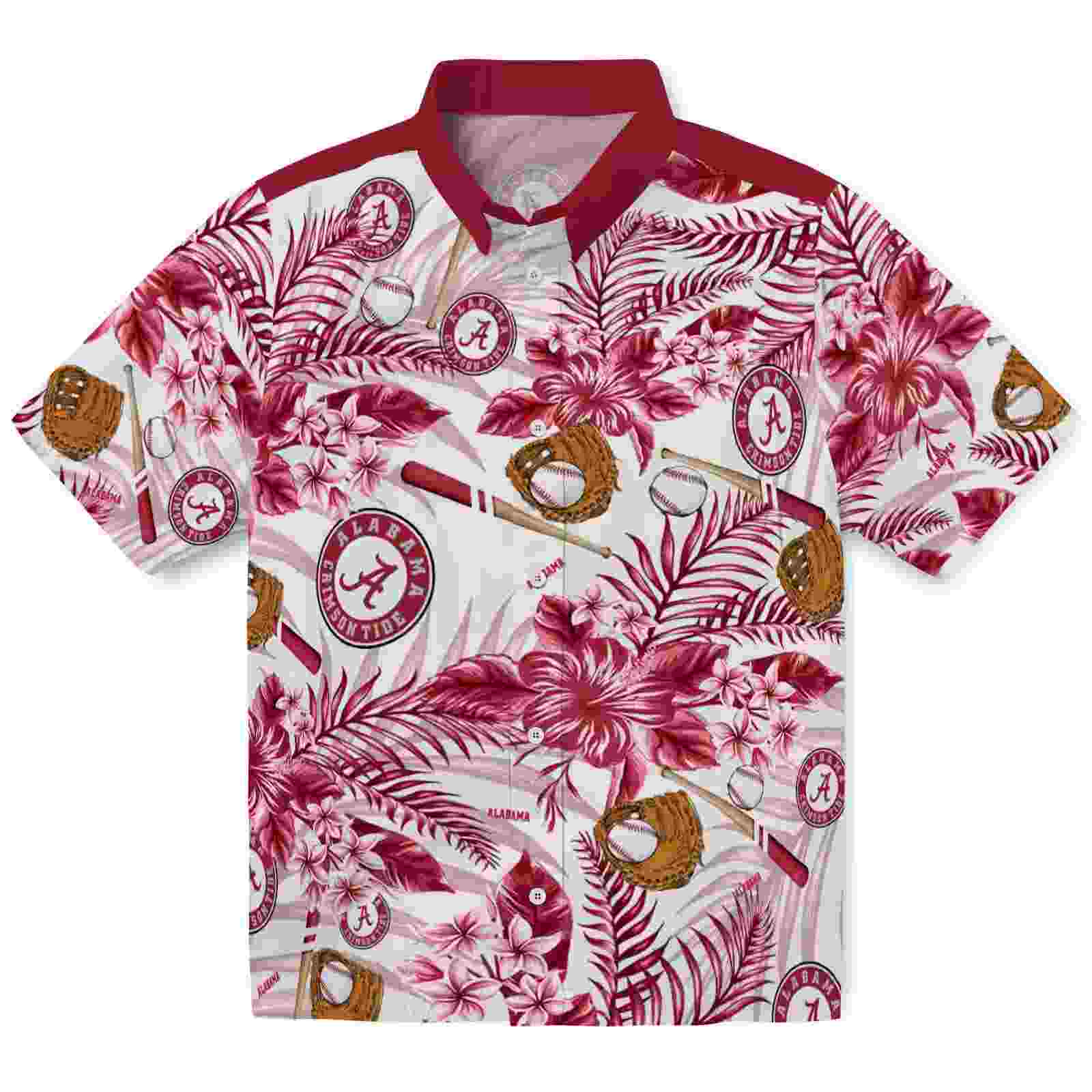 Personalized Alabama Crimson Tide Floral Baseball Crimson White Hawaiian Shirt