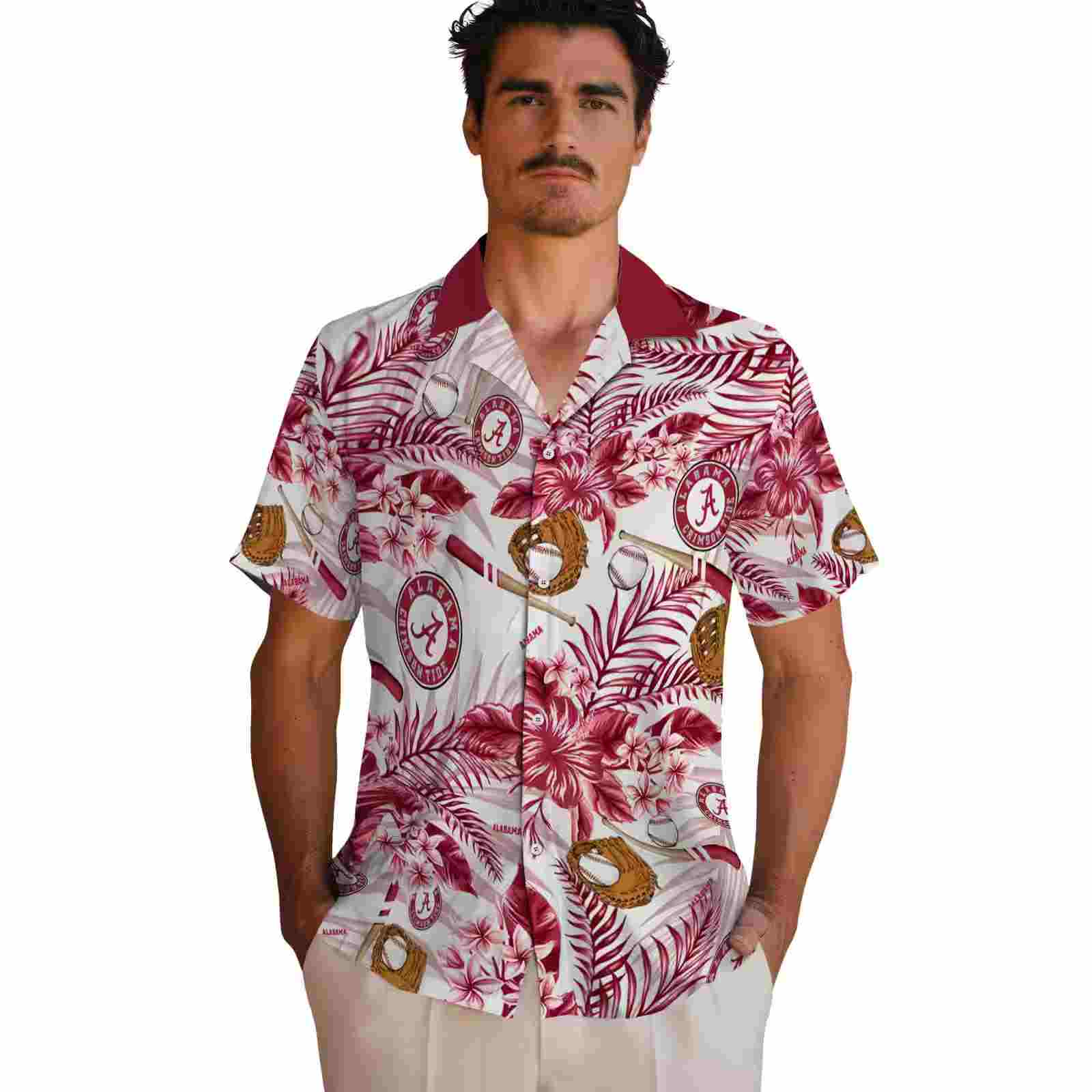 personalized alabama crimson tide floral baseball crimson white hawaiian shirt fashion forward