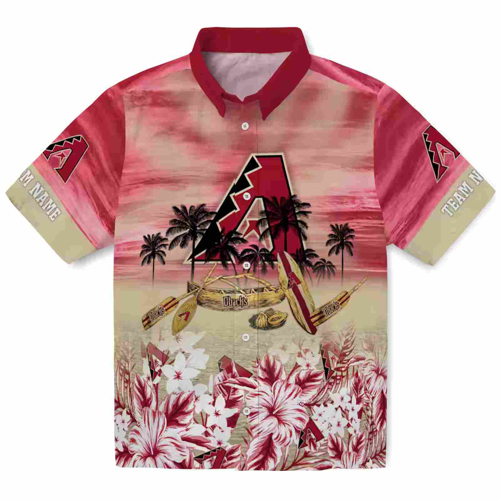 Personalized Arizona Diamondbacks Tropical Canoe Red Hawaiian Shirt