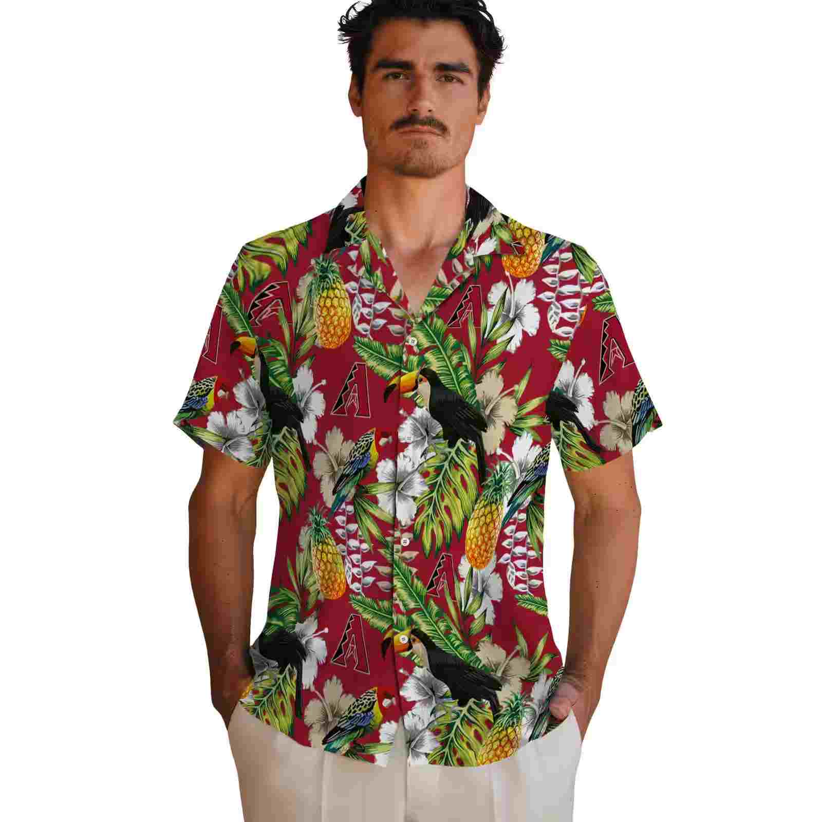 personalized arizona diamondbacks tropical toucan red green hawaiian shirt fashion forward