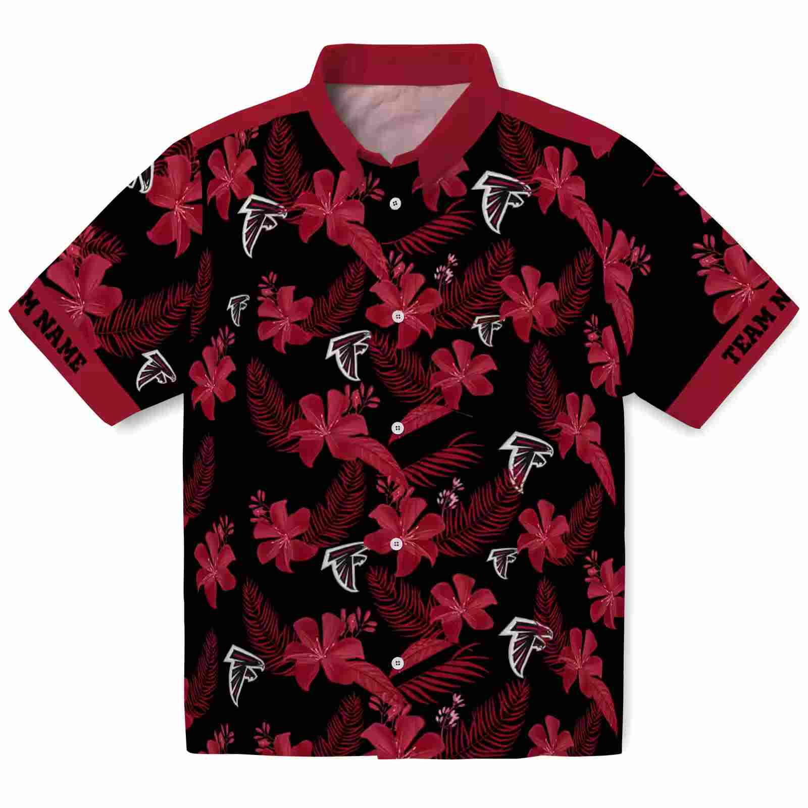 Personalized Atlanta Falcons Botanical Print Black Hawaiian Shirt