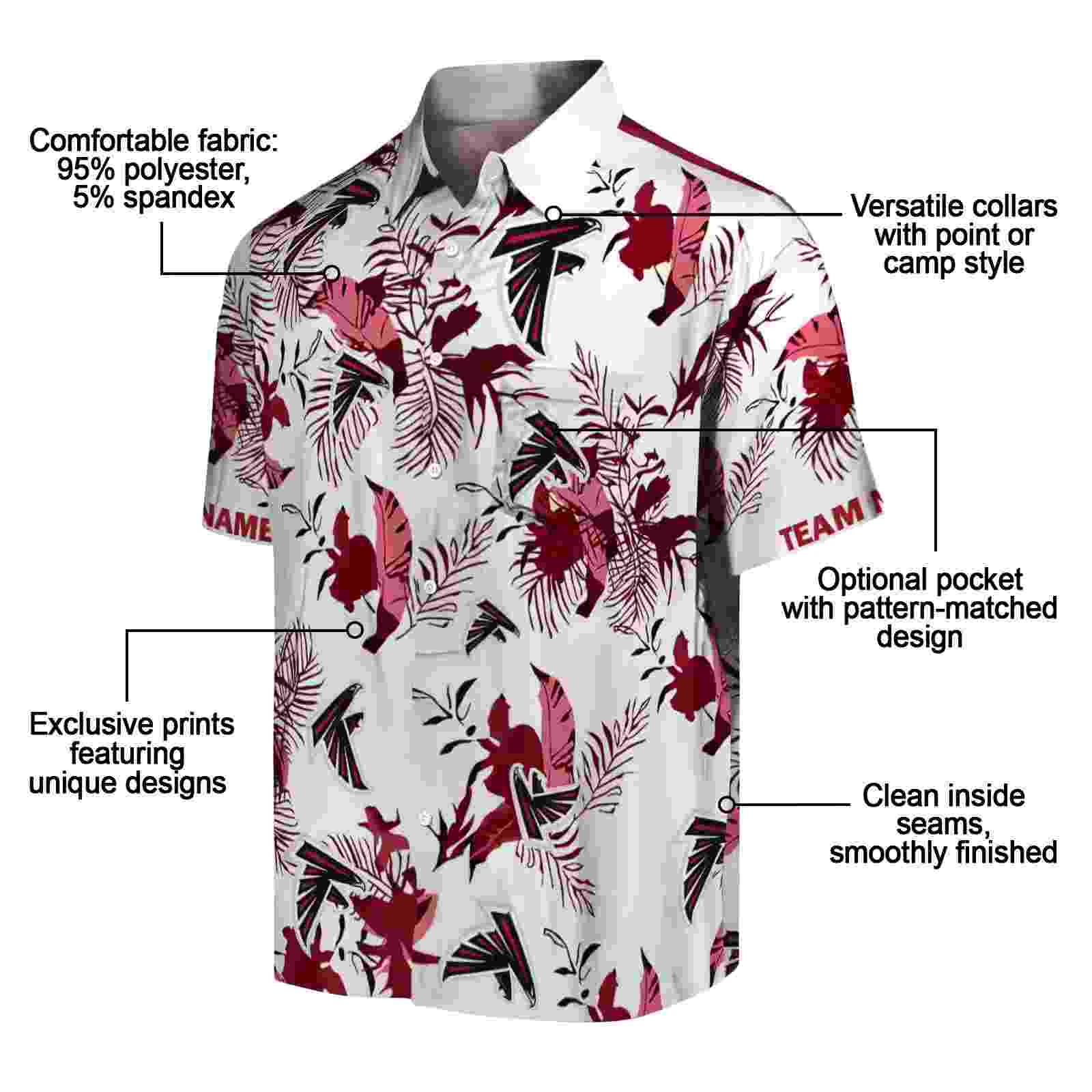 personalized atlanta falcons botanical theme red white hawaiian shirt new arrival