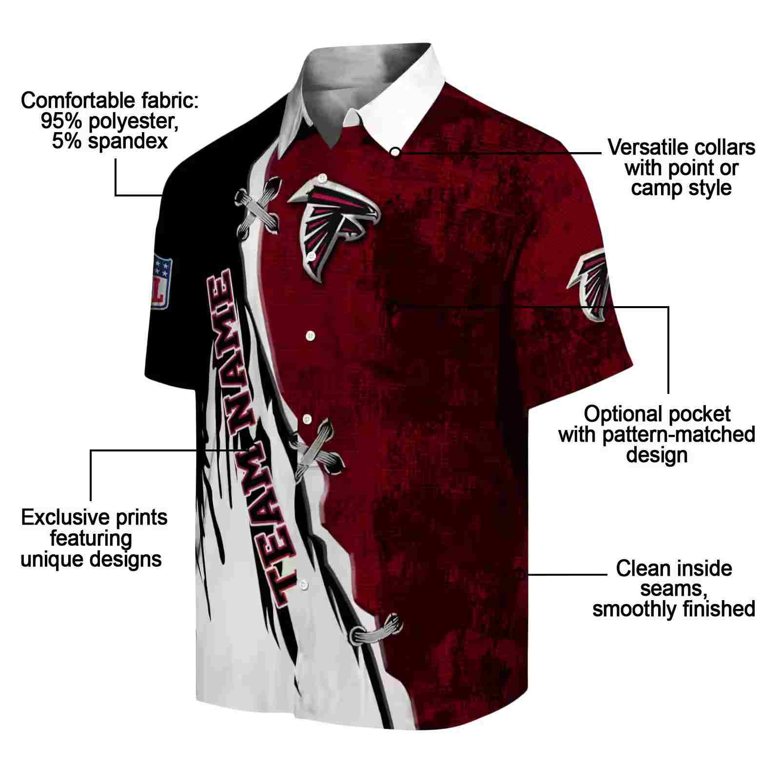 personalized atlanta falcons edgy streaks red white hawaiian shirt new arrival