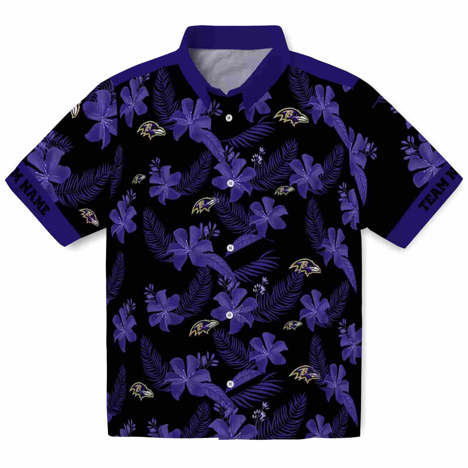 personalized baltimore ravens botanical print black hawaiian shirt best selling