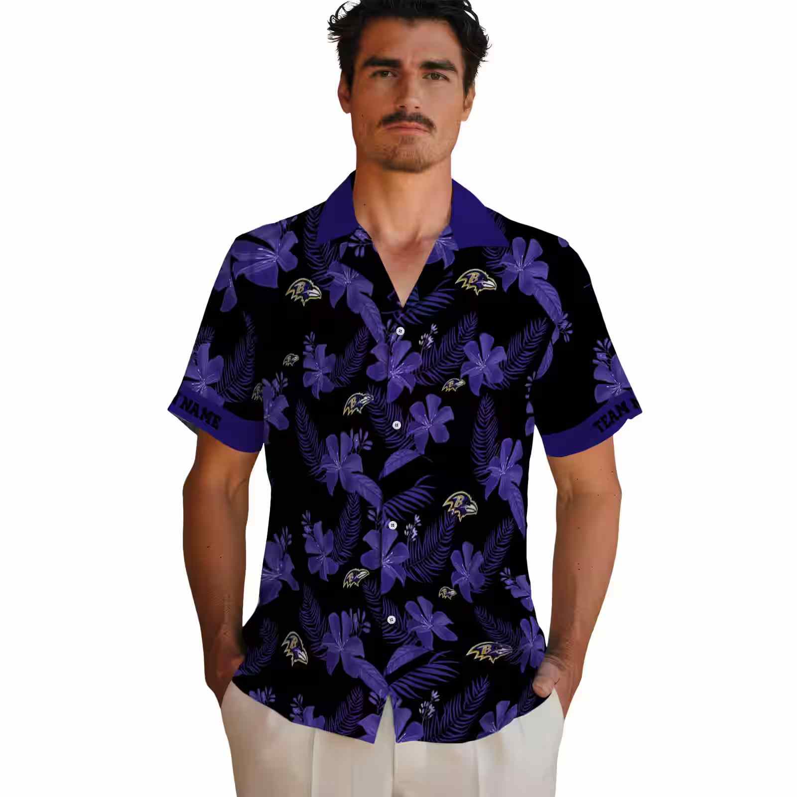 personalized baltimore ravens botanical print black hawaiian shirt fashion forward