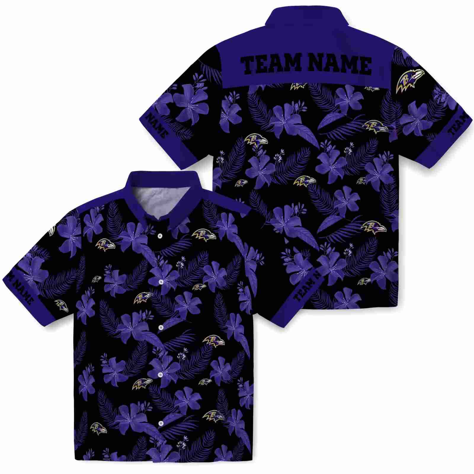 personalized baltimore ravens botanical print black hawaiian shirt high quality