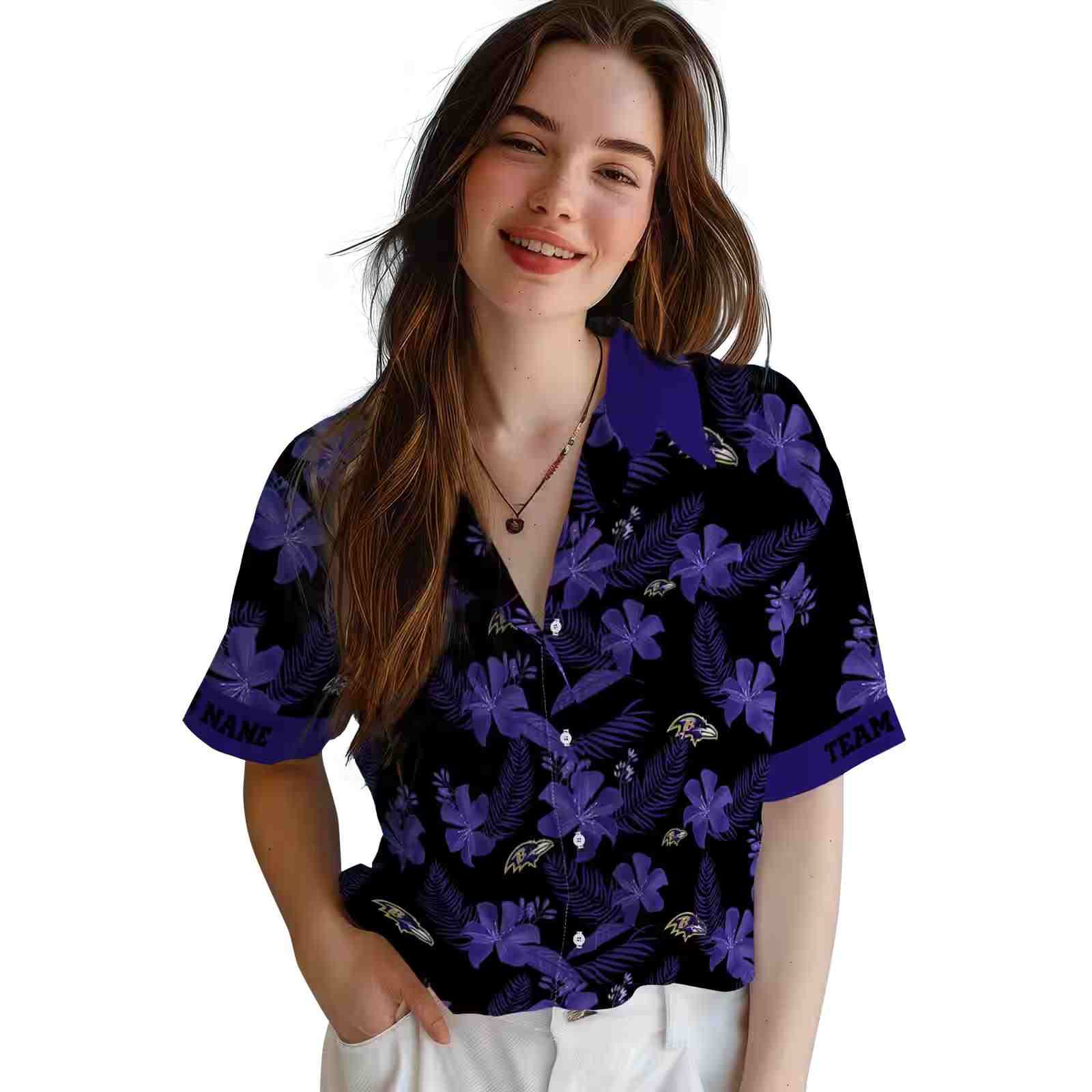 personalized baltimore ravens botanical print black hawaiian shirt latest model