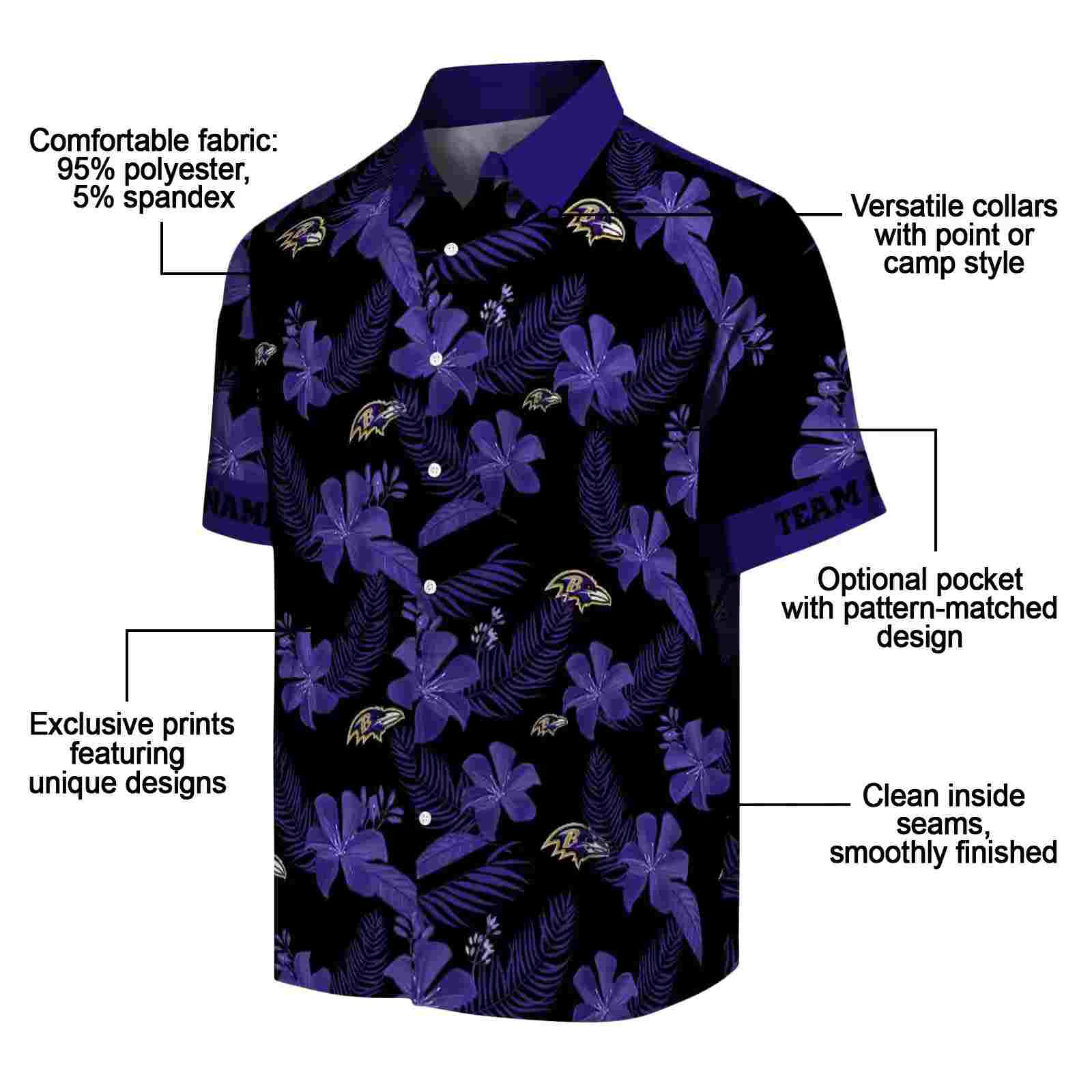 personalized baltimore ravens botanical print black hawaiian shirt new arrival