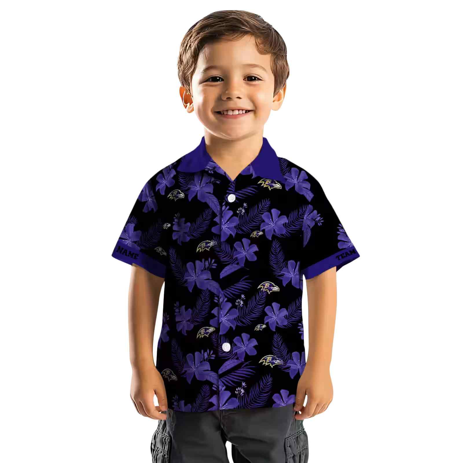 personalized baltimore ravens botanical print black hawaiian shirt top rated