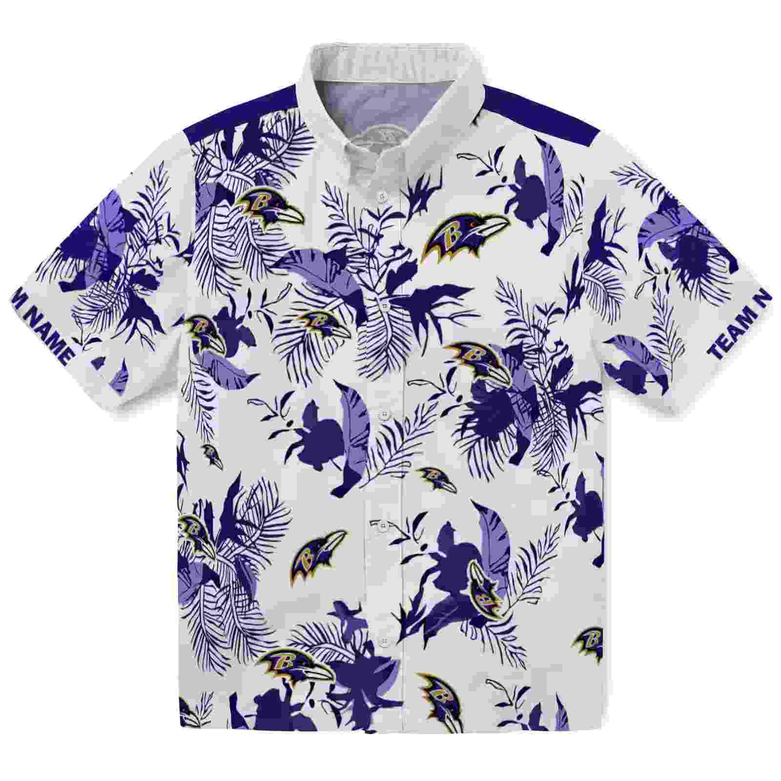 Personalized Baltimore Ravens Botanical Theme Purple White Hawaiian Shirt