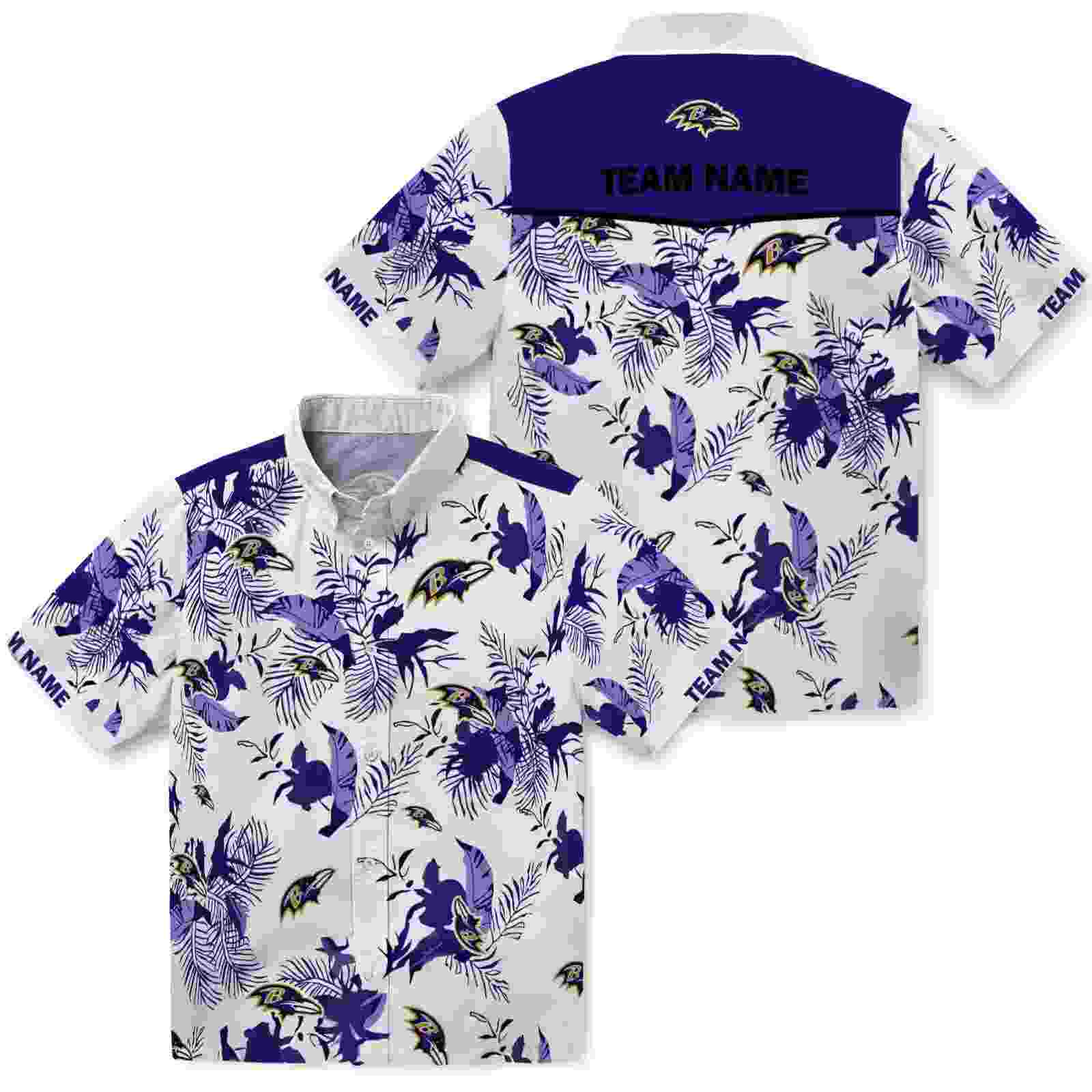 personalized baltimore ravens botanical theme purple white hawaiian shirt high quality