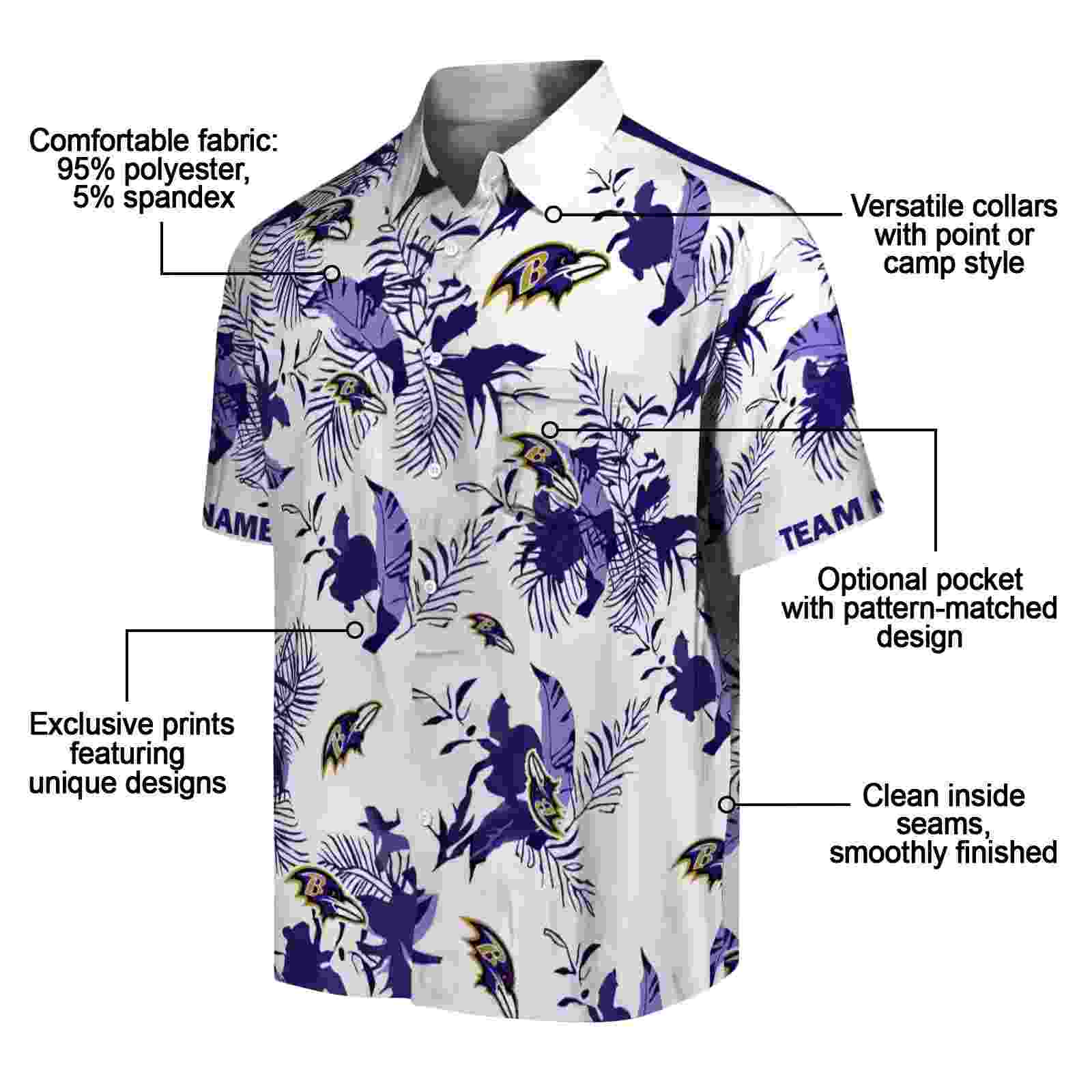 personalized baltimore ravens botanical theme purple white hawaiian shirt new arrival