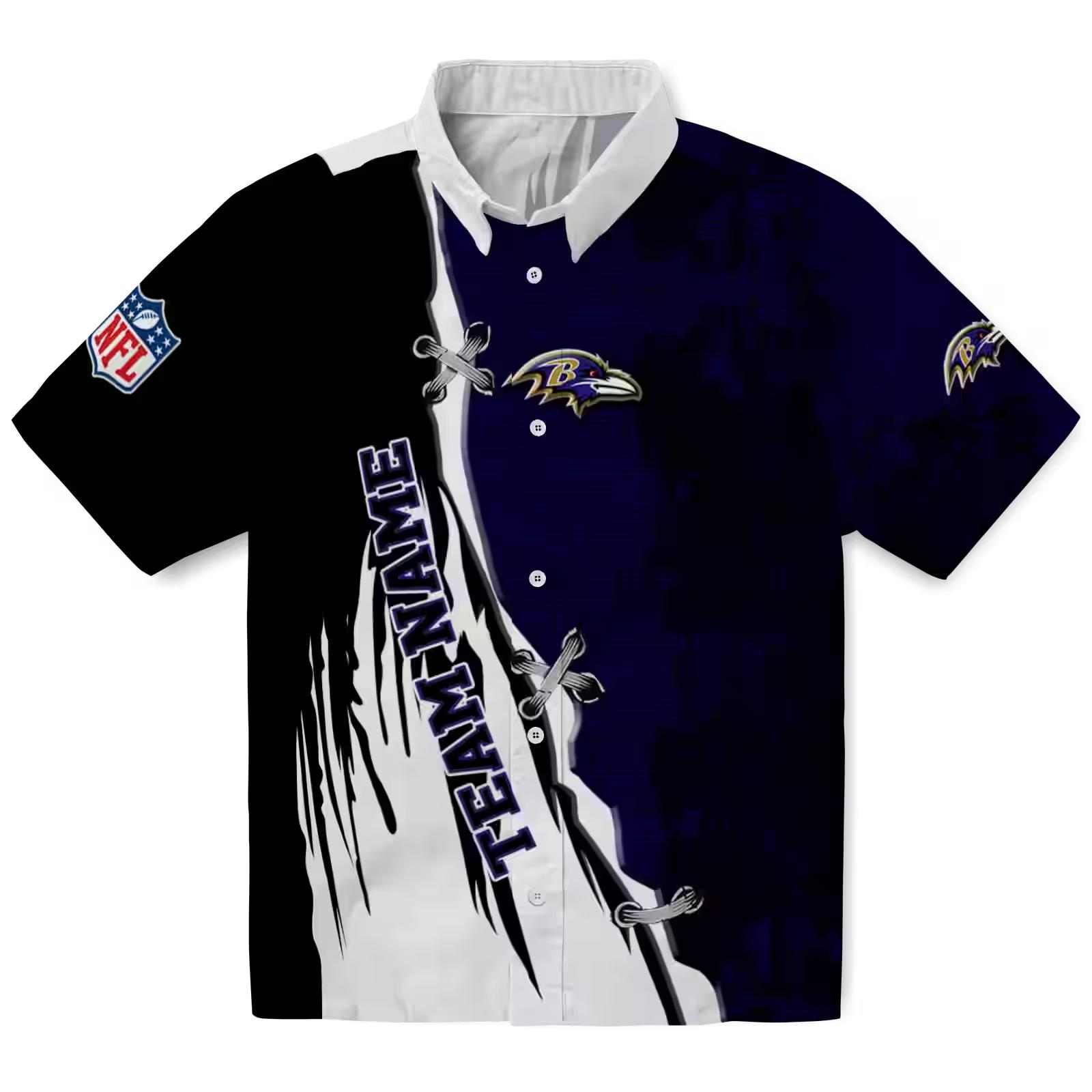 Personalized Baltimore Ravens Edgy Streaks Purple White Hawaiian Shirt