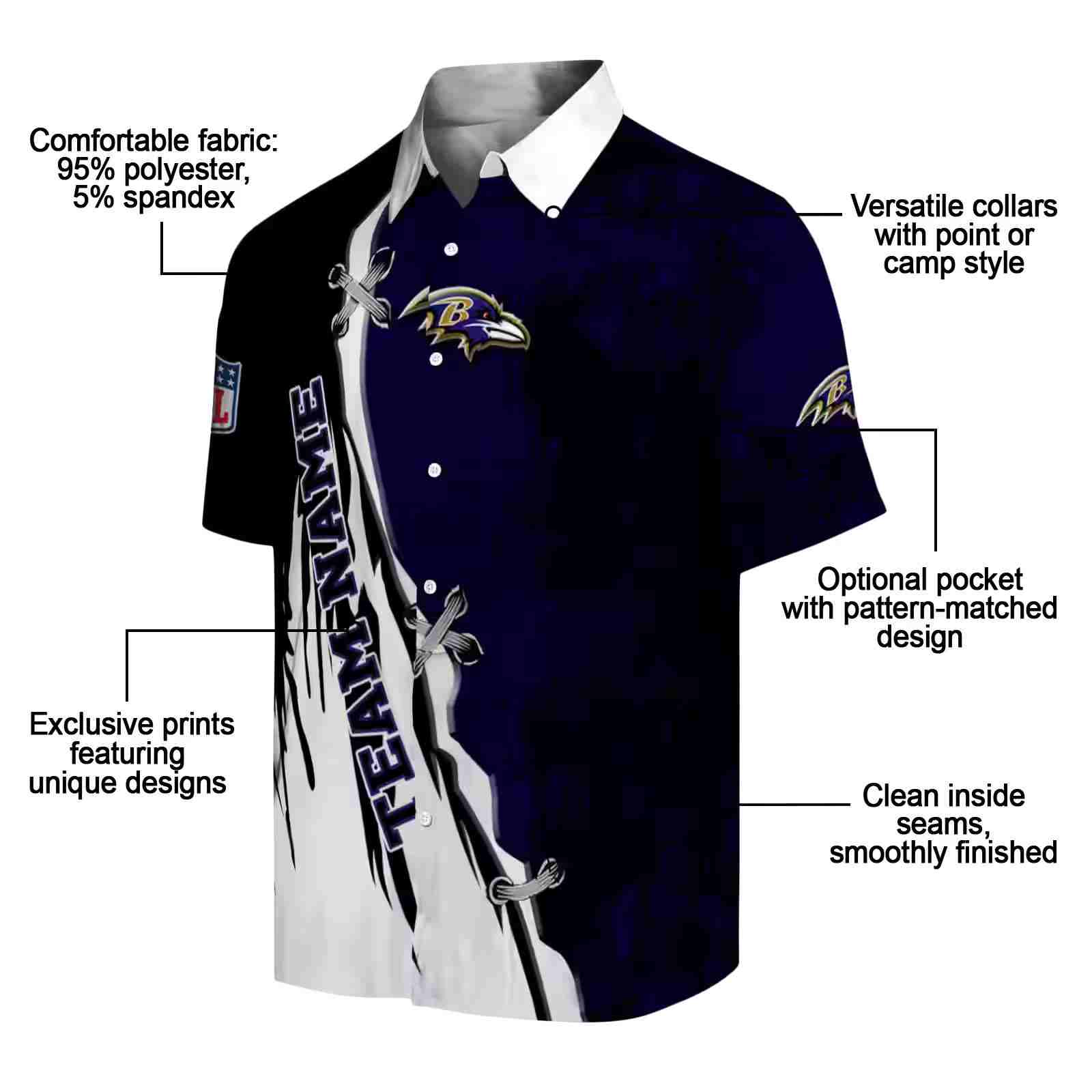 personalized baltimore ravens edgy streaks purple white hawaiian shirt new arrival