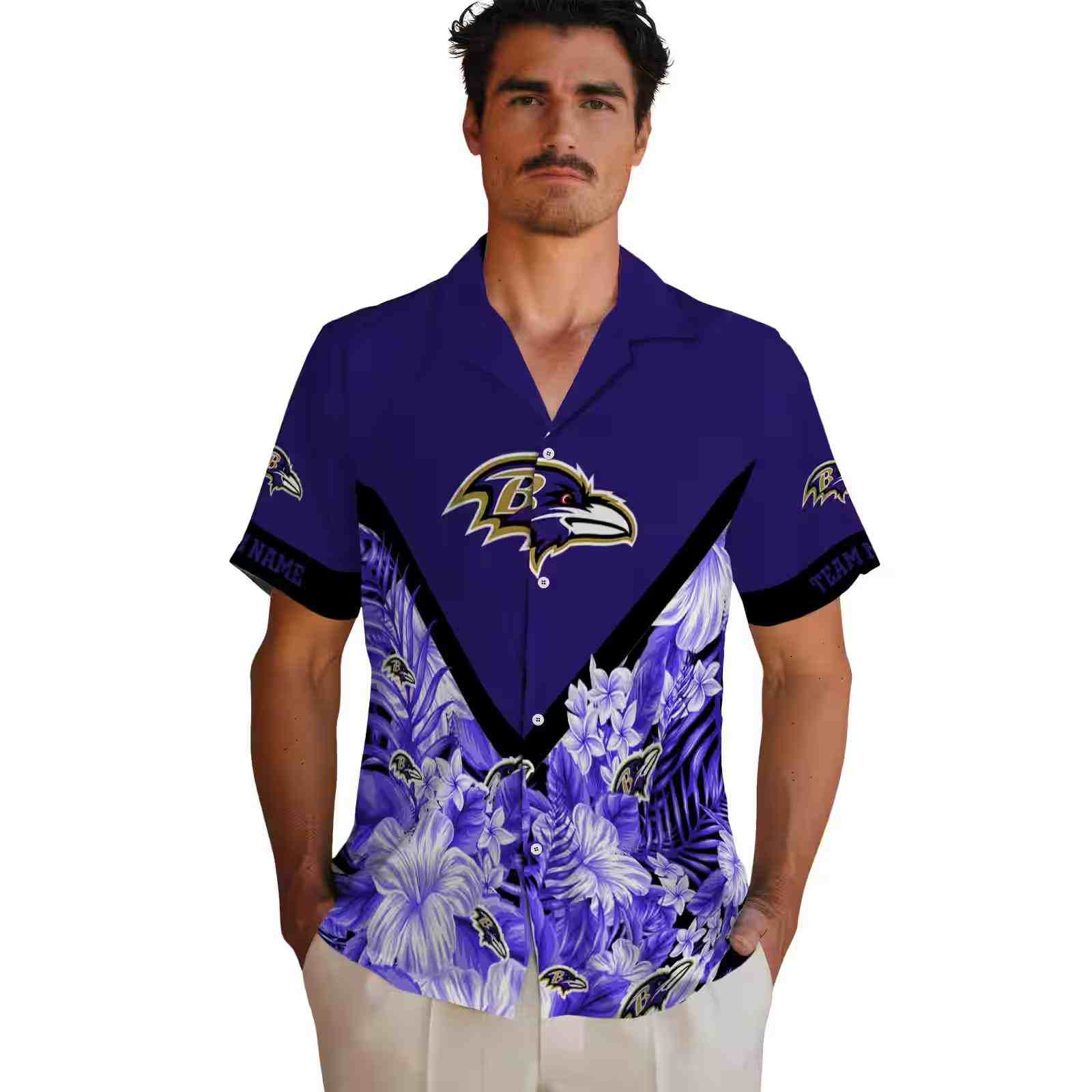 personalized baltimore ravens floral chevron purple hawaiian shirt fashion forward