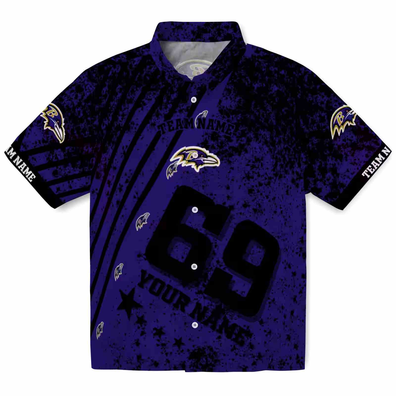 Personalized Baltimore Ravens Star Stripes Purple Hawaiian Shirt