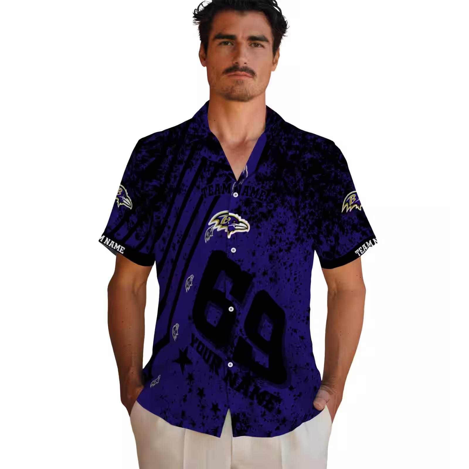 personalized baltimore ravens star stripes purple hawaiian shirt fashion forward