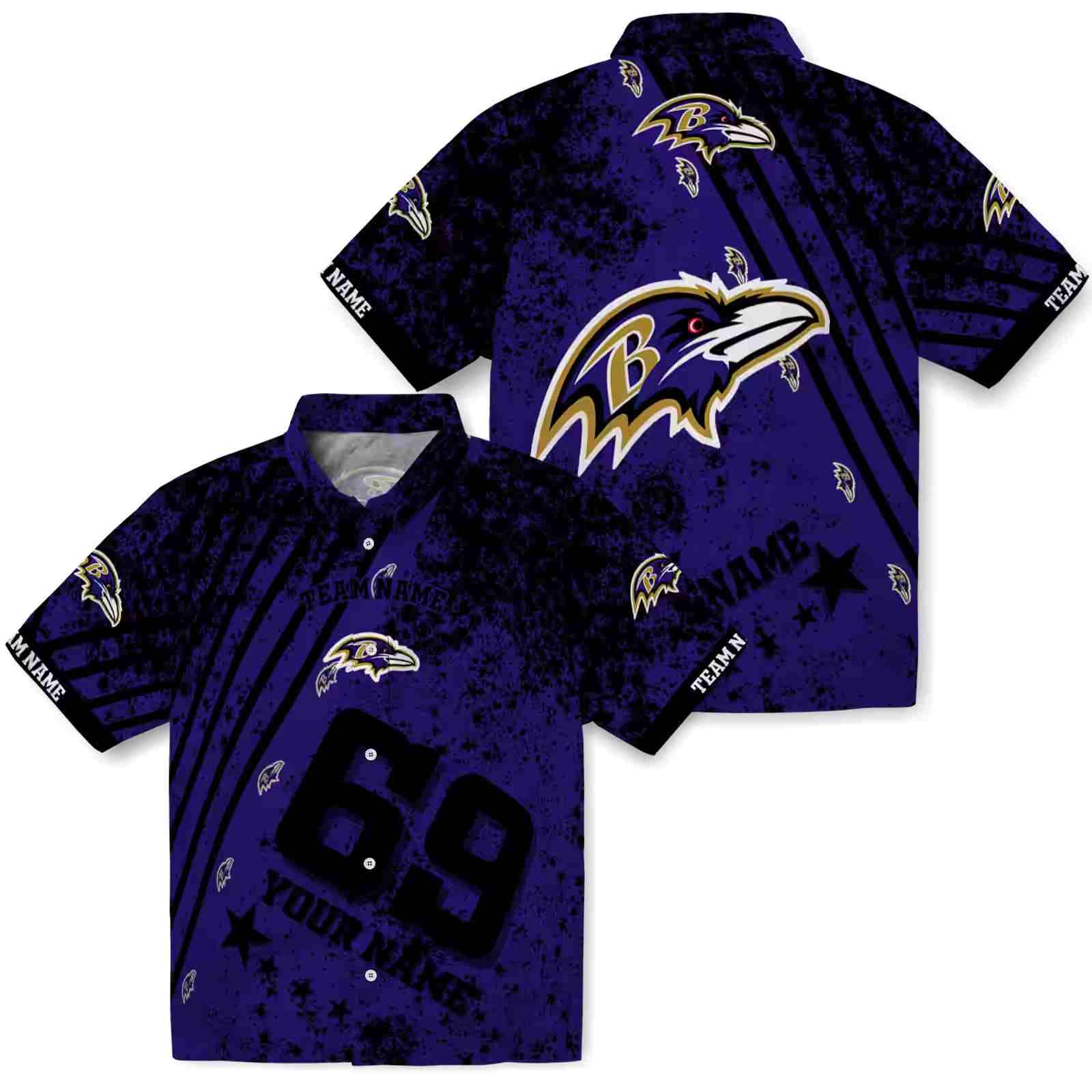 personalized baltimore ravens star stripes purple hawaiian shirt high quality