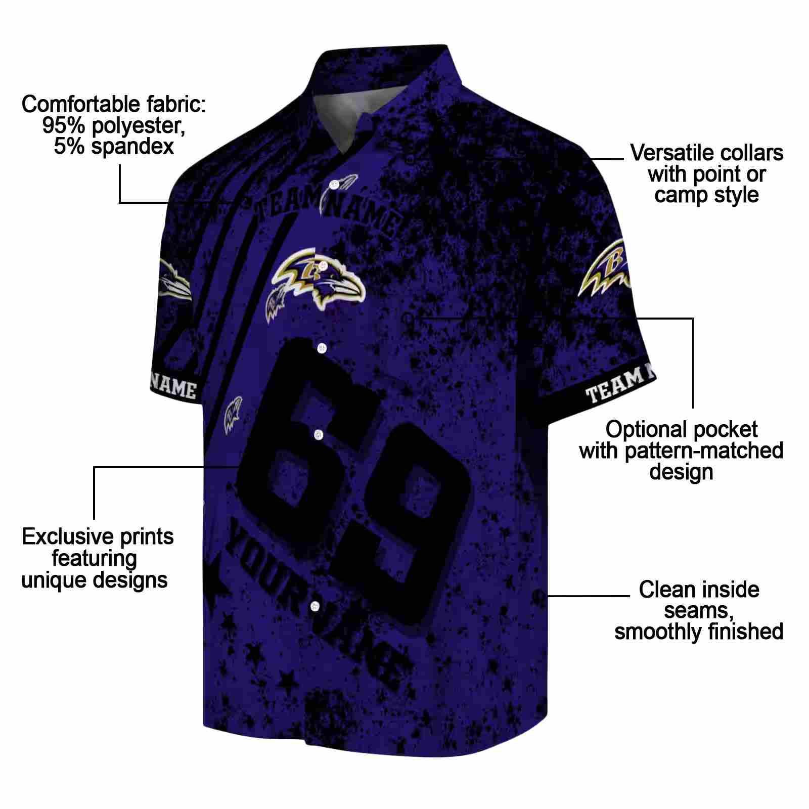 personalized baltimore ravens star stripes purple hawaiian shirt new arrival