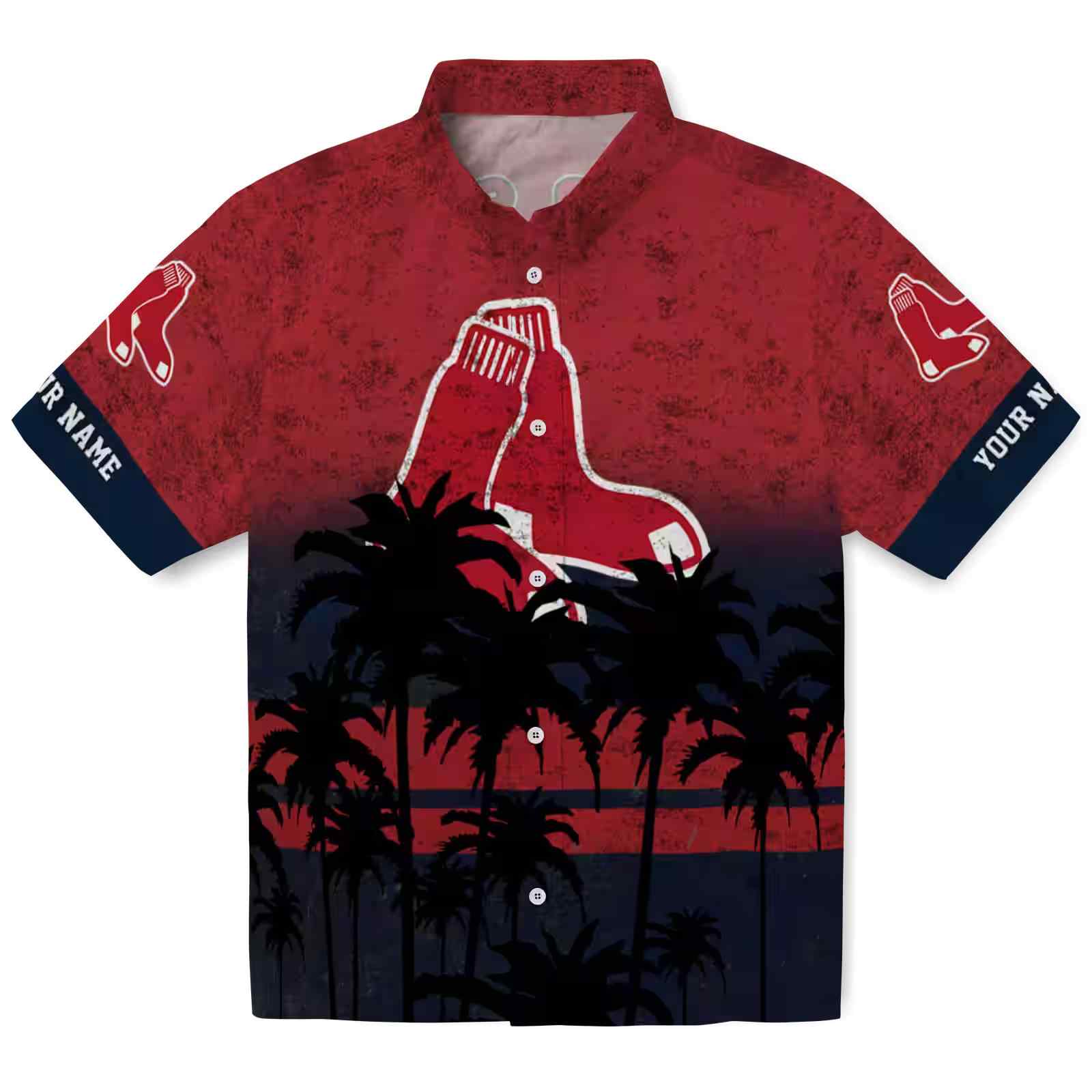 Personalized Boston Red Sox Sunset Pattern Red Black Hawaiian Shirt