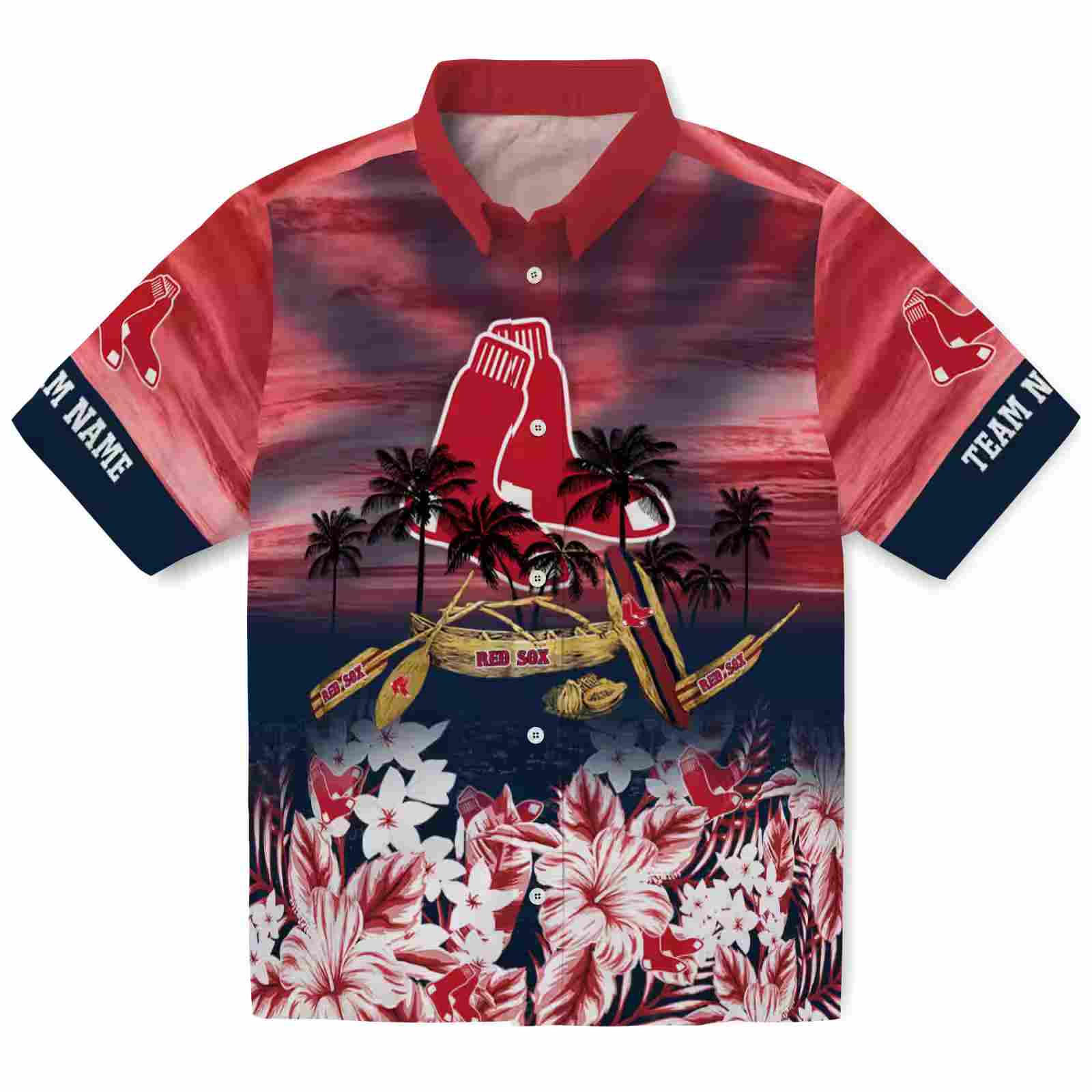 Personalized Boston Red Sox Tropical Canoe Red Hawaiian Shirt