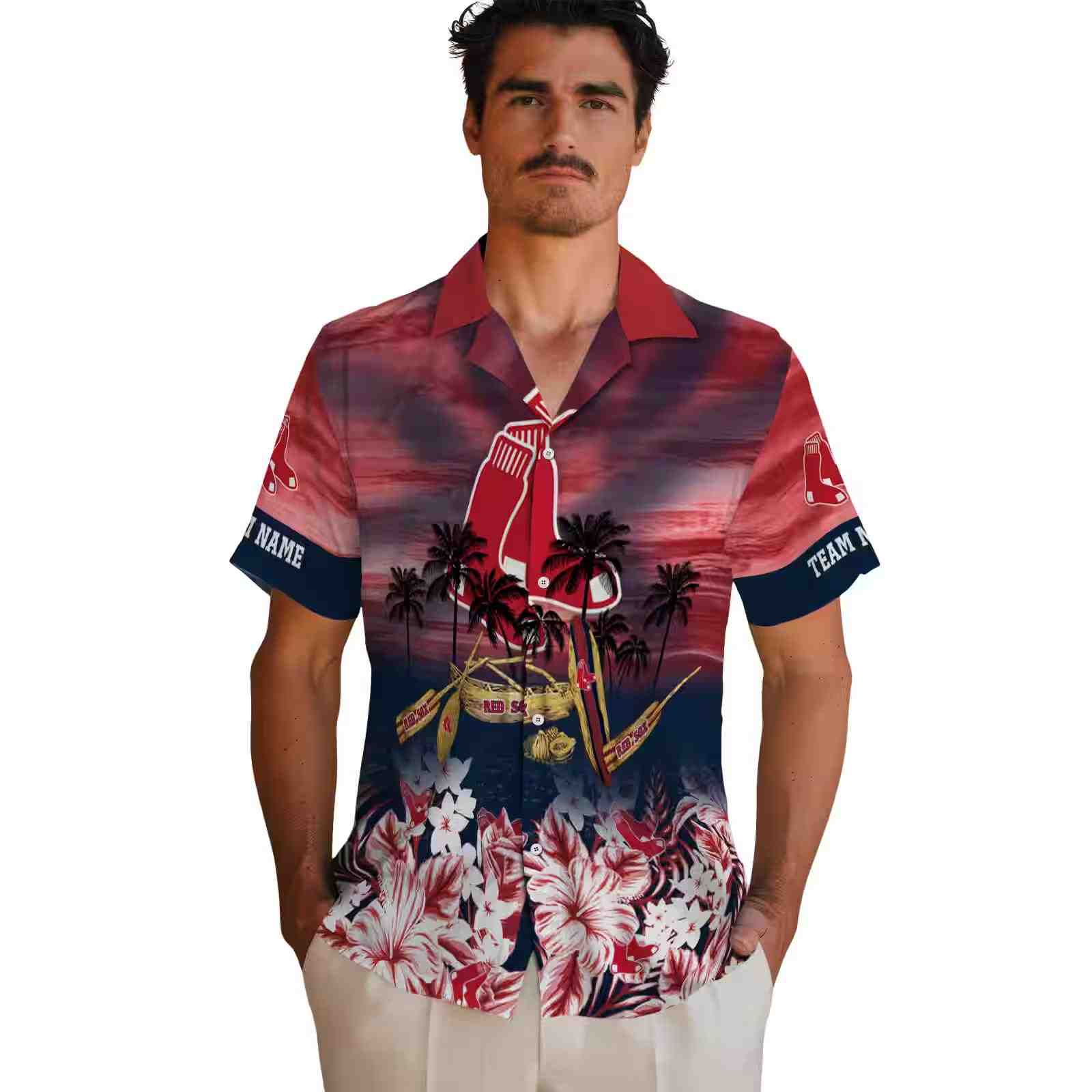 personalized boston red sox tropical canoe red hawaiian shirt fashion forward