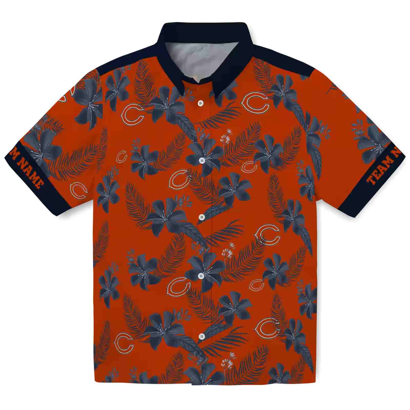 Personalized Chicago Bears Botanical Print Orange Hawaiian Shirt