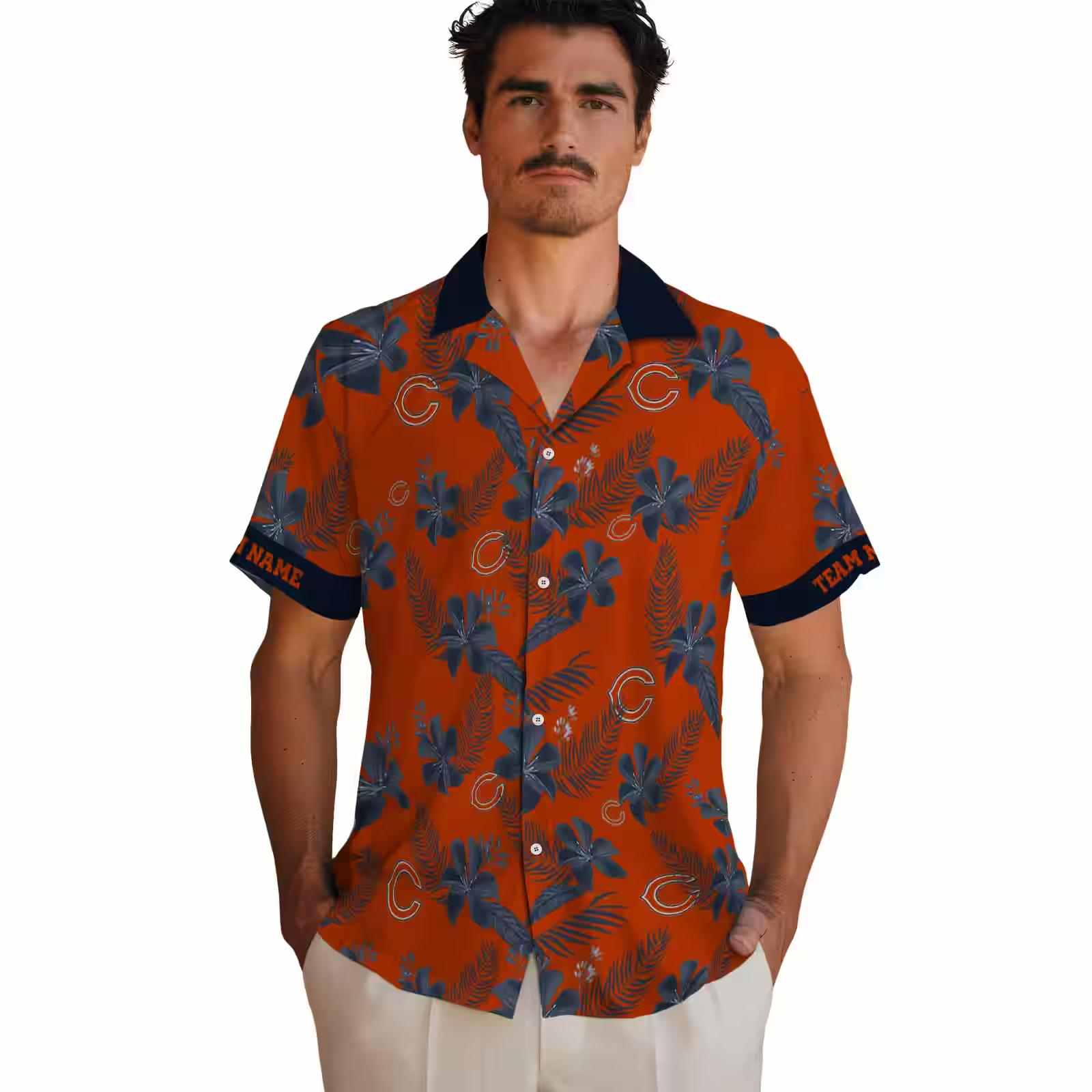 personalized chicago bears botanical print orange hawaiian shirt fashion forward