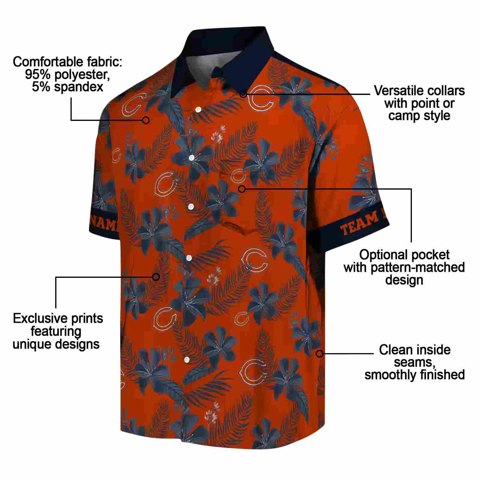 personalized chicago bears botanical print orange hawaiian shirt new arrival