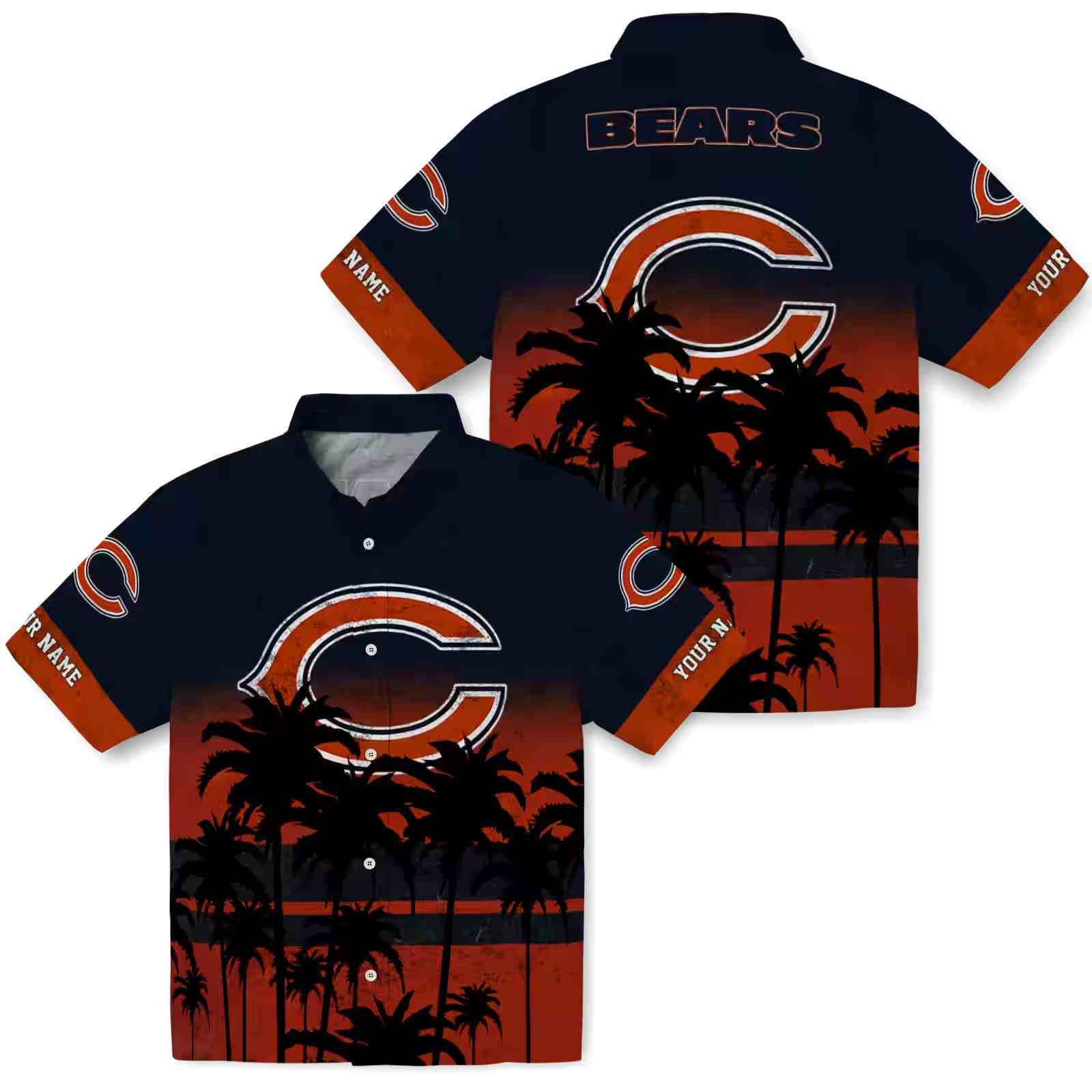 personalized chicago bears sunset pattern blue black hawaiian shirt high quality