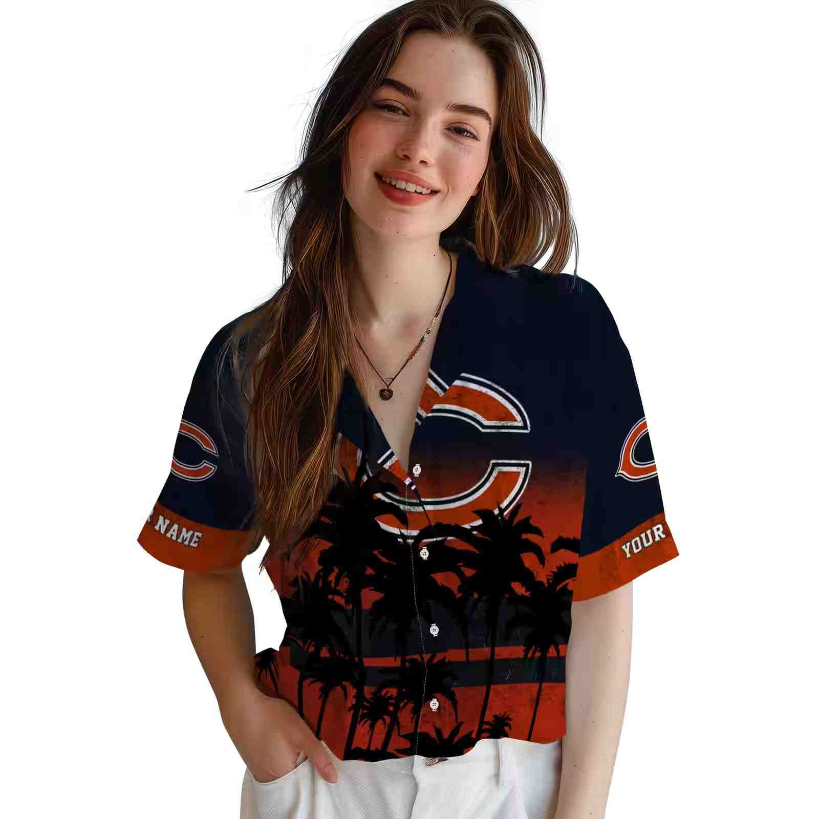 personalized chicago bears sunset pattern blue black hawaiian shirt latest model