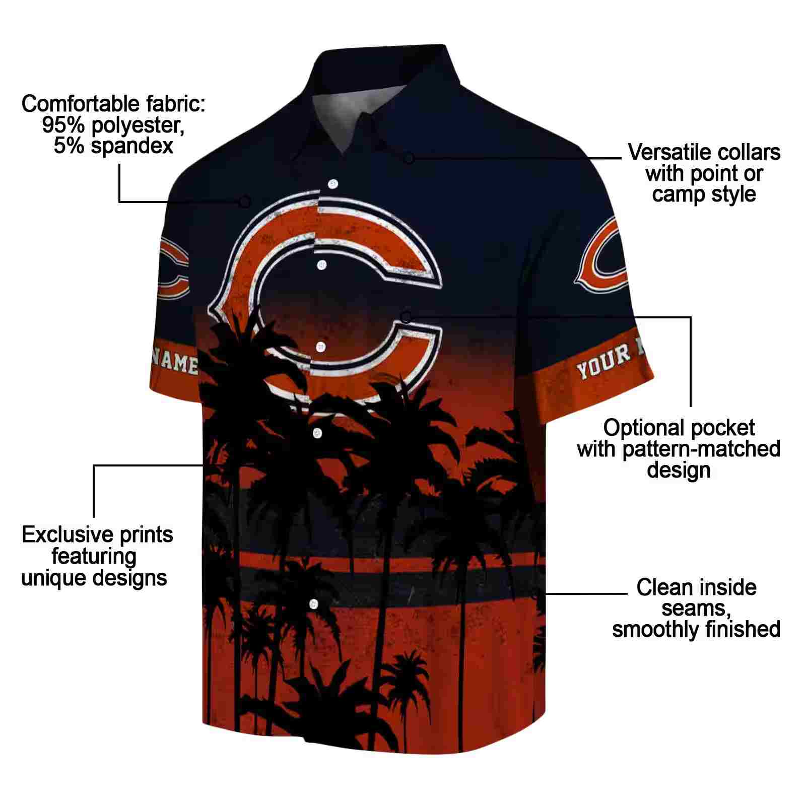 personalized chicago bears sunset pattern blue black hawaiian shirt new arrival