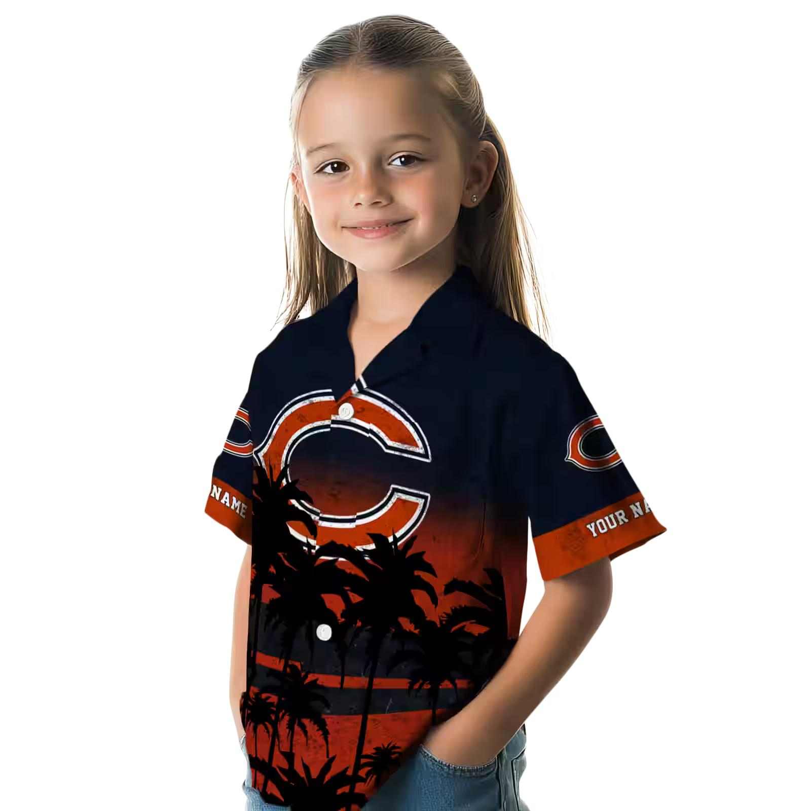 personalized chicago bears sunset pattern blue black hawaiian shirt premium grade