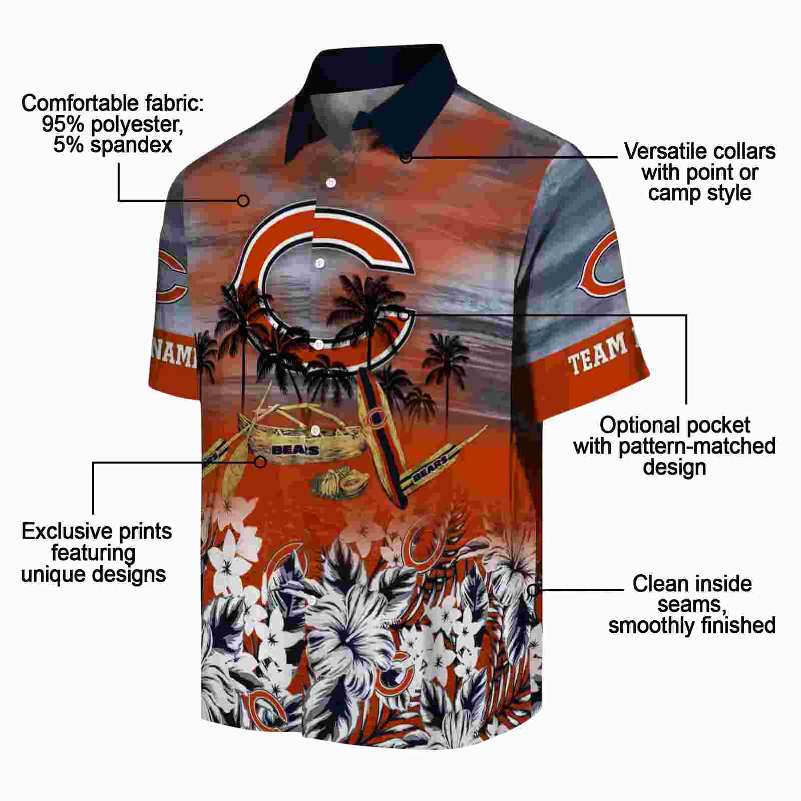 personalized chicago bears tropical canoe blue hawaiian shirt new arrival