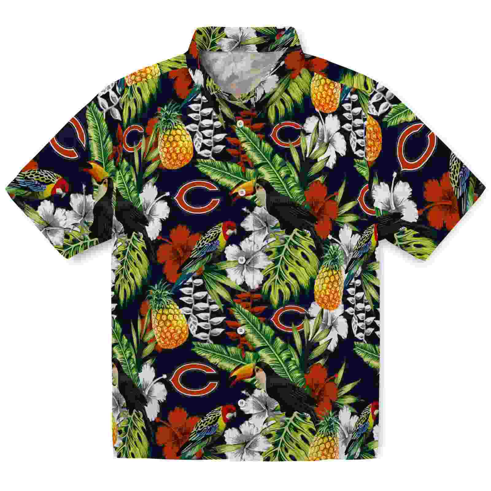 Personalized Chicago Bears Tropical Toucan Blue Green Hawaiian Shirt