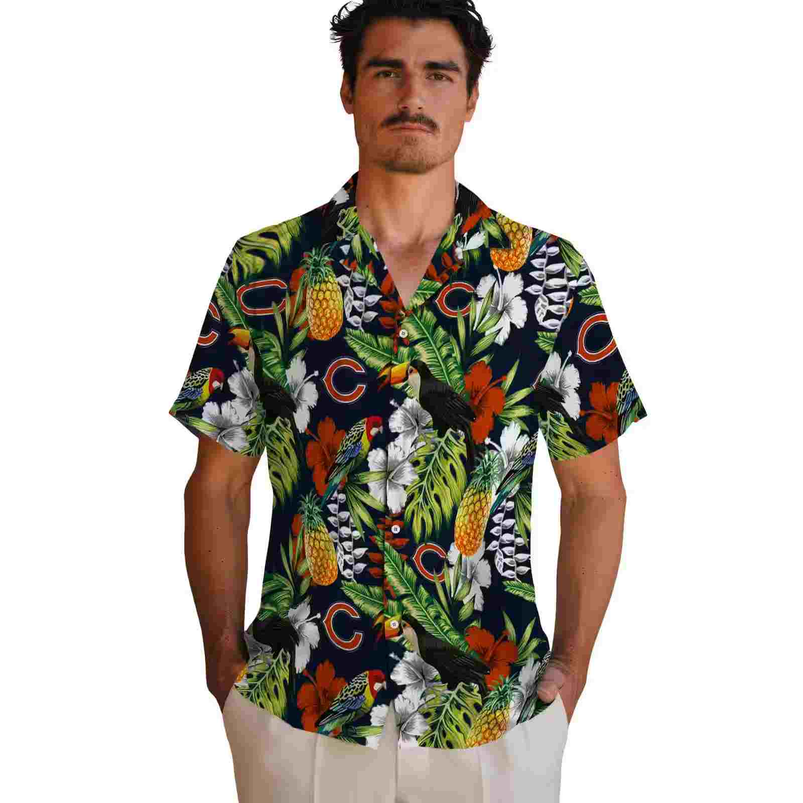 personalized chicago bears tropical toucan blue green hawaiian shirt fashion forward