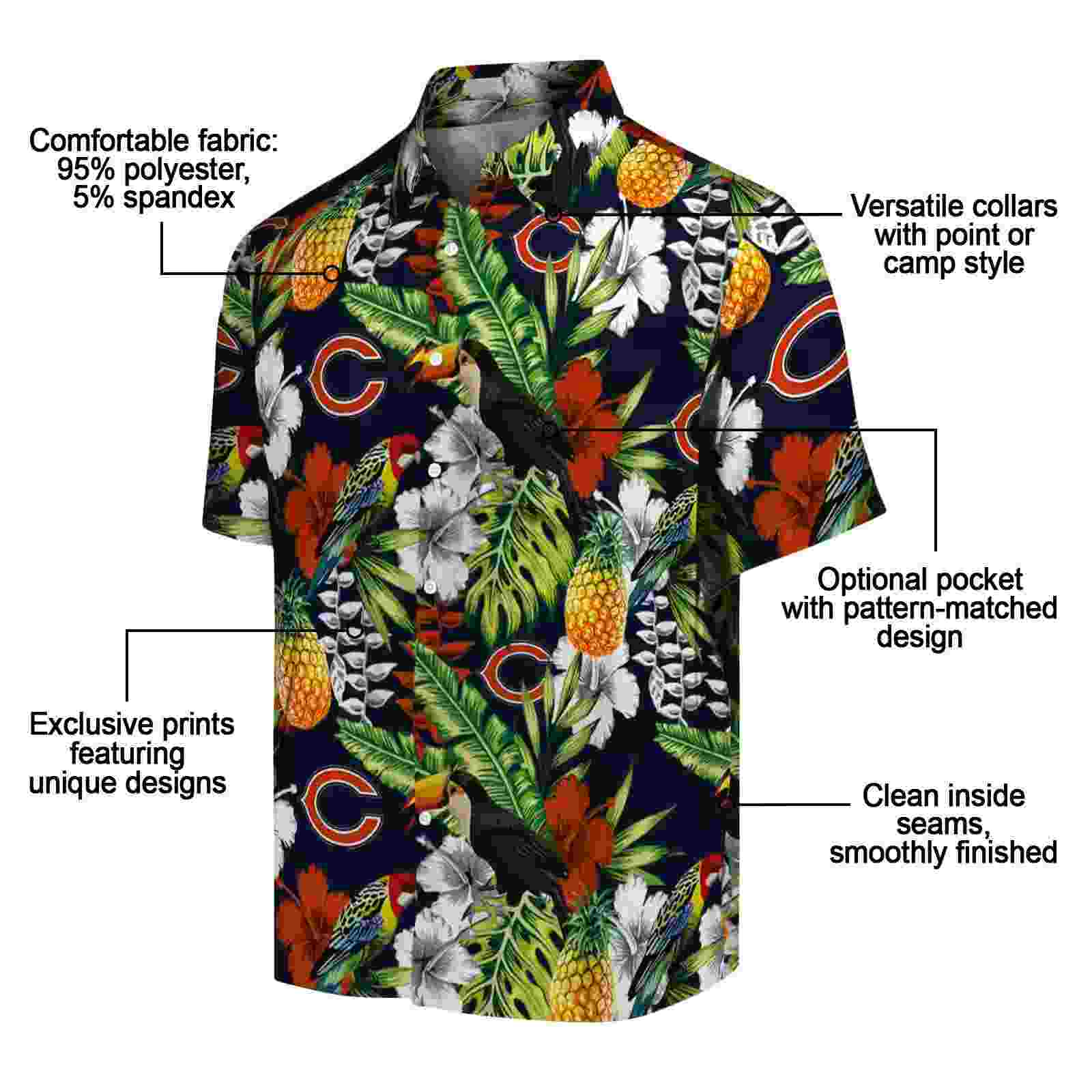 personalized chicago bears tropical toucan blue green hawaiian shirt new arrival