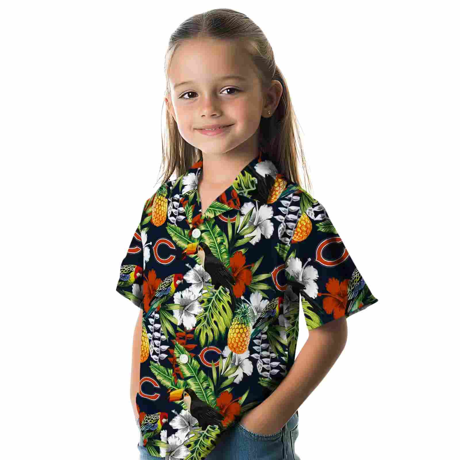 personalized chicago bears tropical toucan blue green hawaiian shirt premium grade