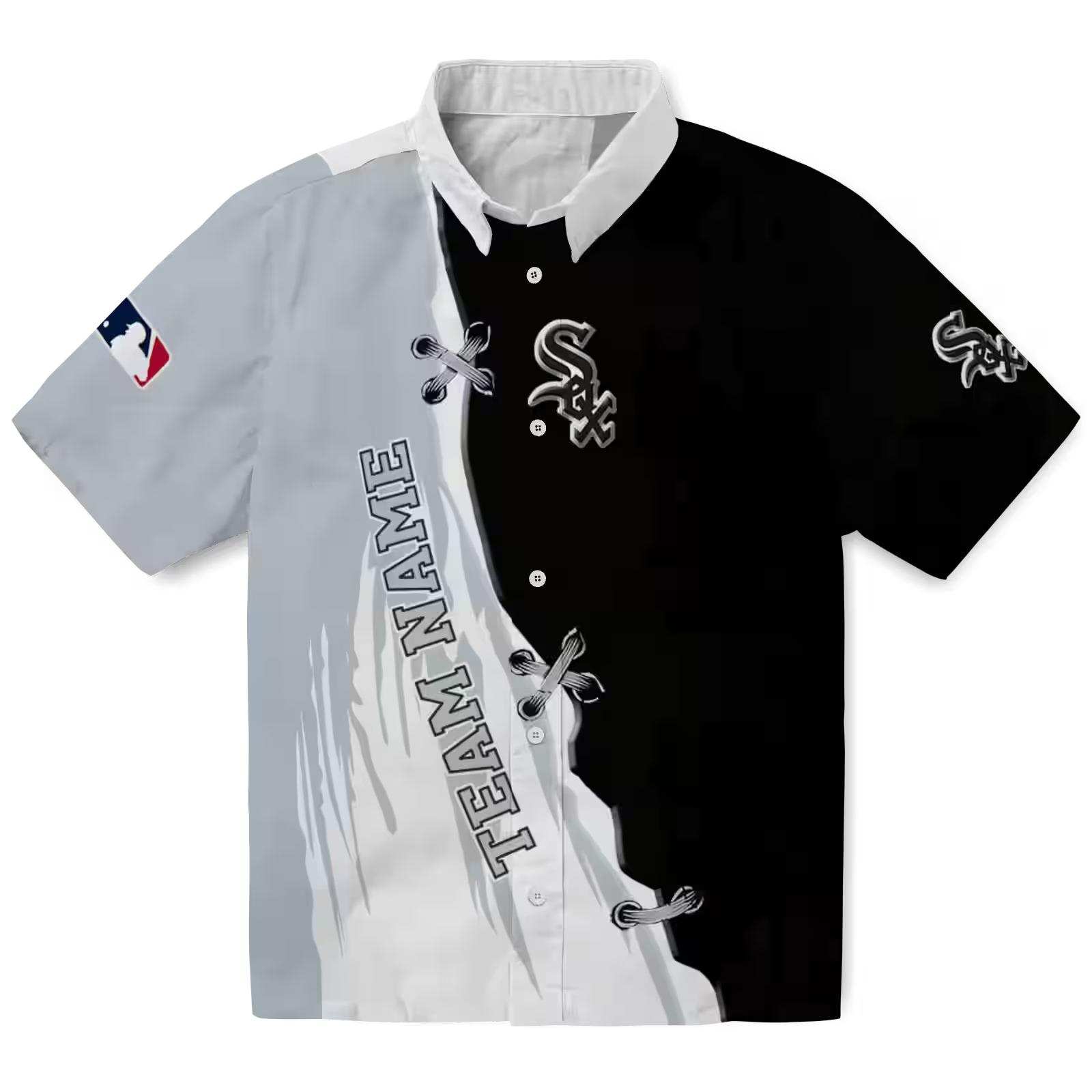 Personalized Chicago White Sox Edgy Streaks Black White Hawaiian Shirt