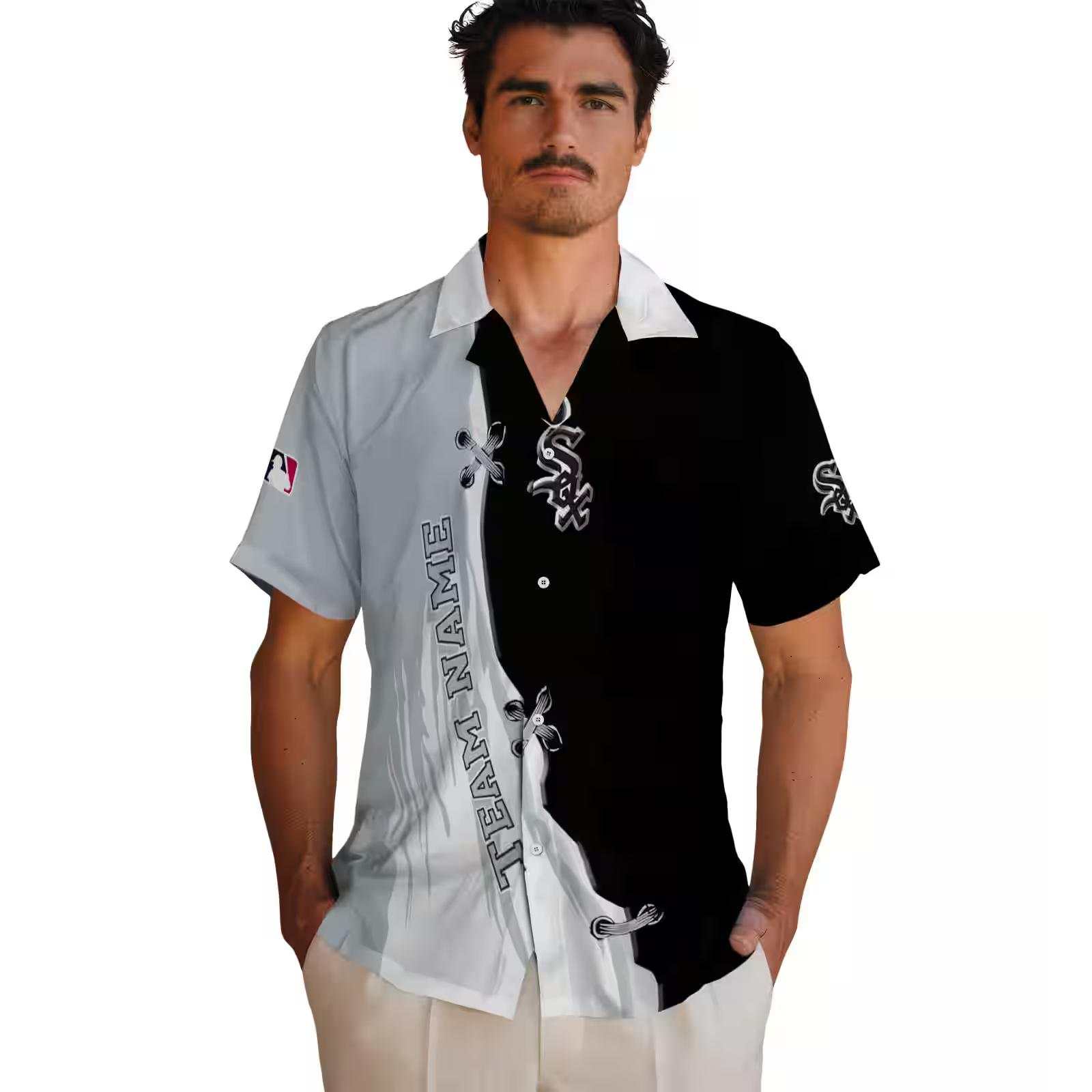 personalized chicago white sox edgy streaks black white hawaiian shirt fashion forward