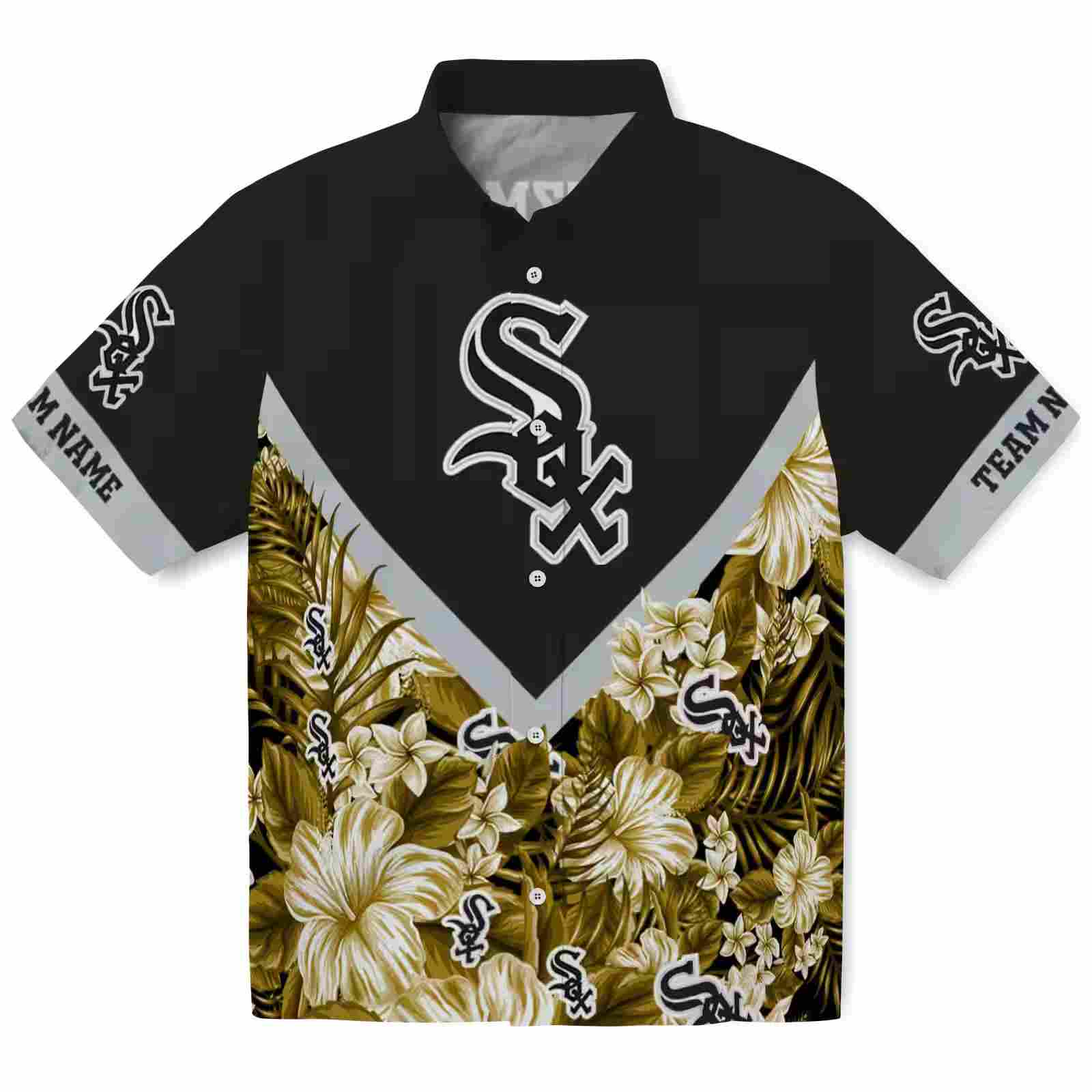 Personalized Chicago White Sox Floral Chevron Black Hawaiian Shirt