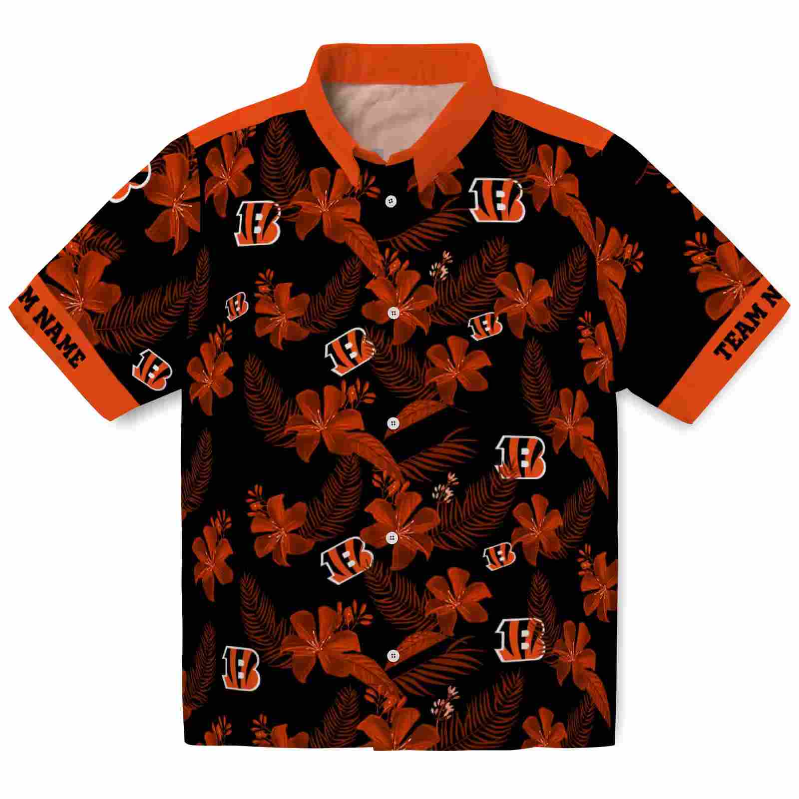 Personalized Cincinnati Bengals Botanical Print Black Hawaiian Shirt