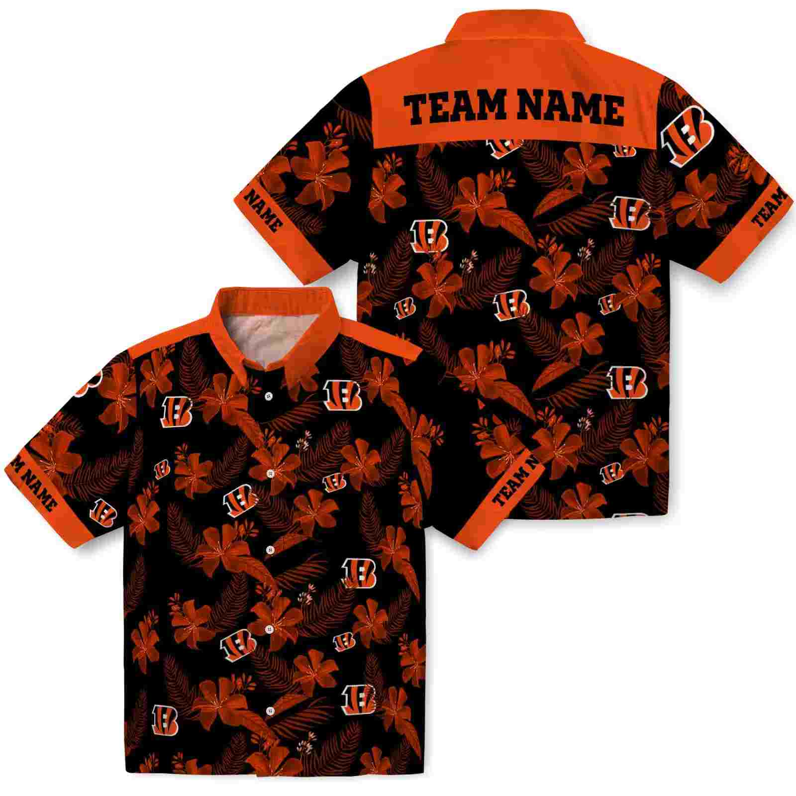 personalized cincinnati bengals botanical print black hawaiian shirt high quality