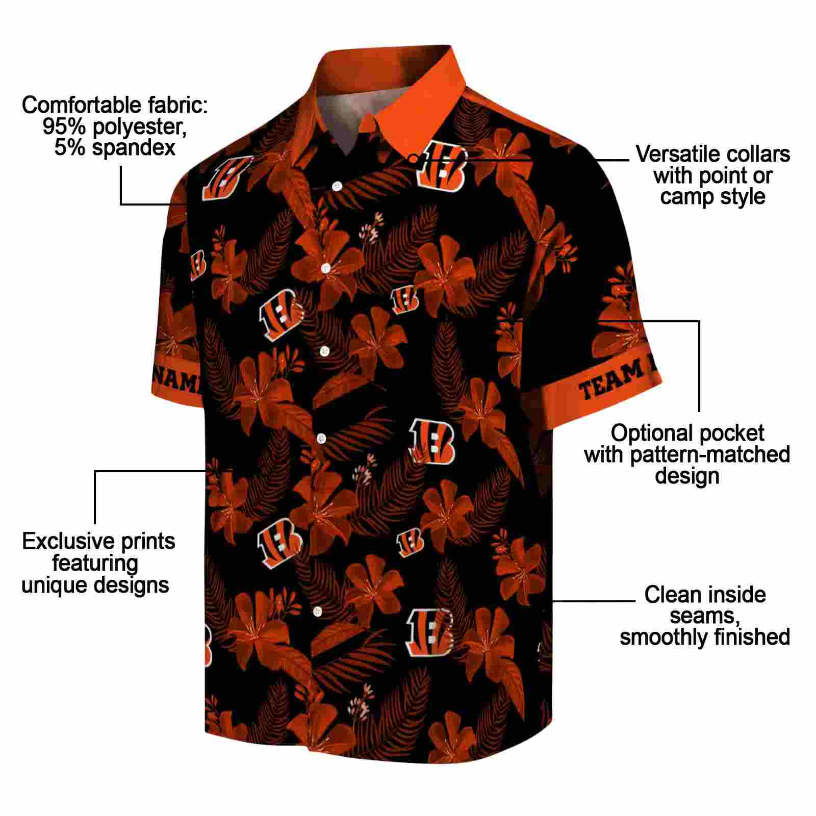 personalized cincinnati bengals botanical print black hawaiian shirt new arrival