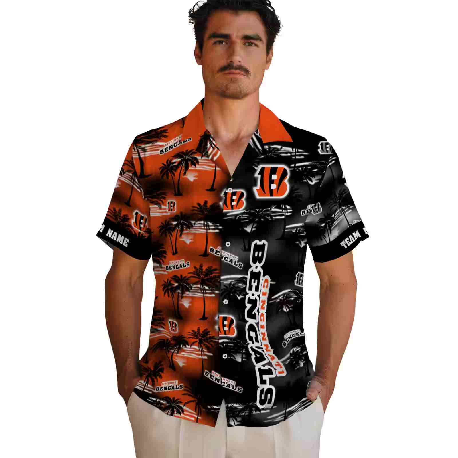 personalized cincinnati bengals palm silhouettes orange hawaiian shirt fashion forward